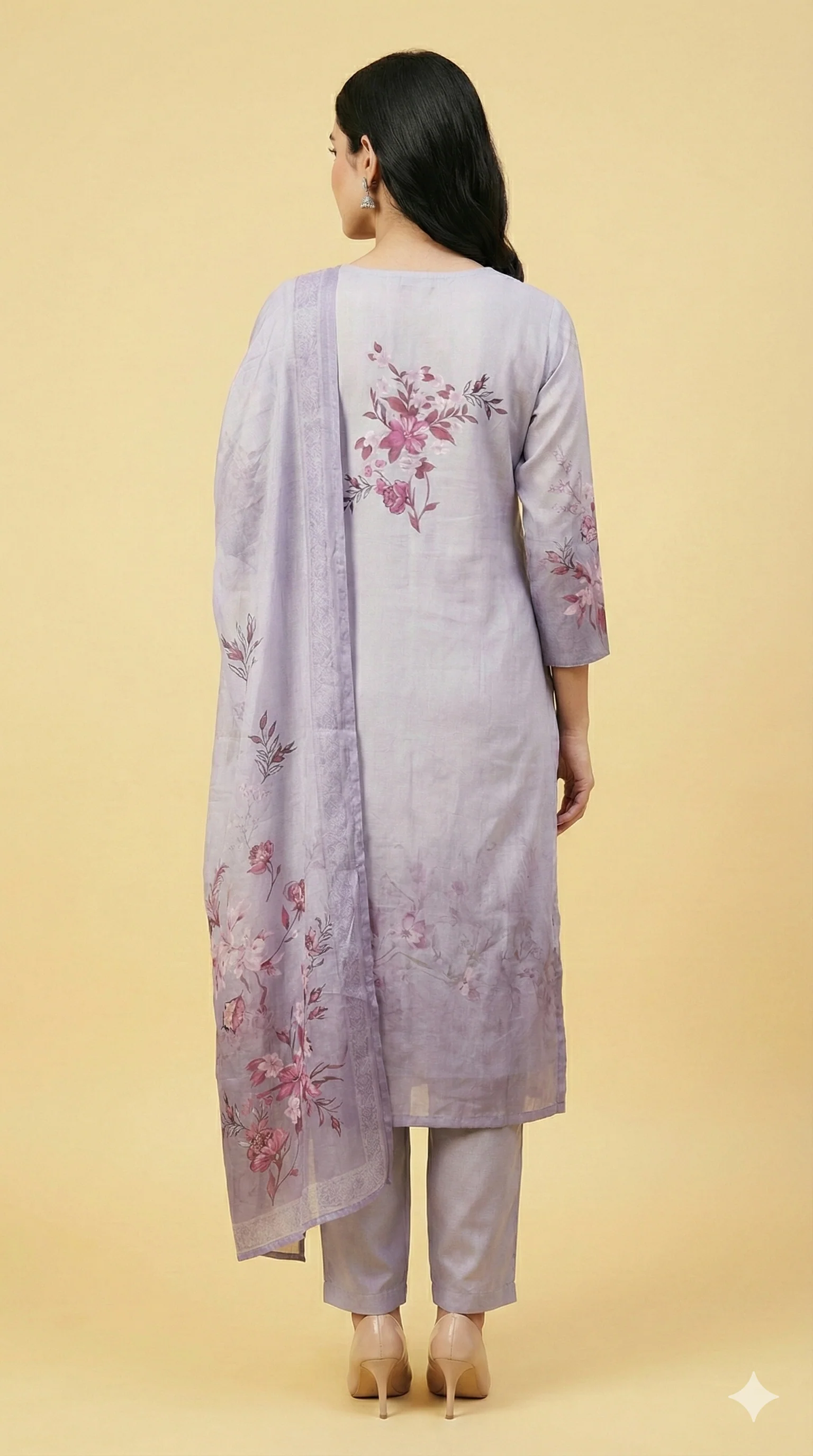 Lavender Floral Printed Muslin Straight-Cut Salwar Suit Perfect for Festive Occasions - Image 5