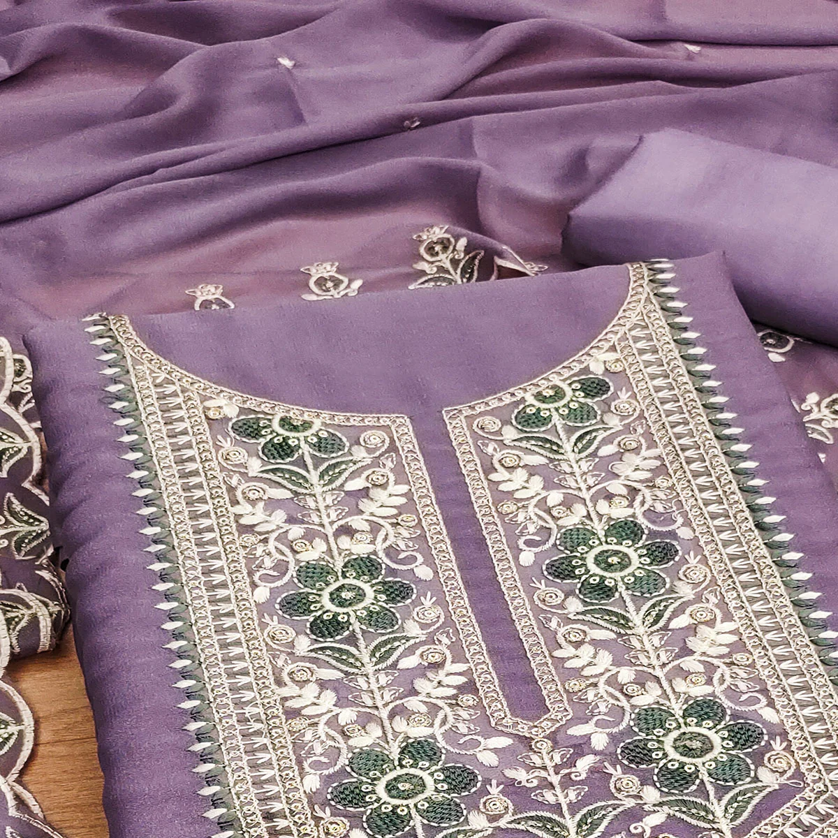 Lavender Floral Sequins Embroidered Georgette Dress Material - Image 2