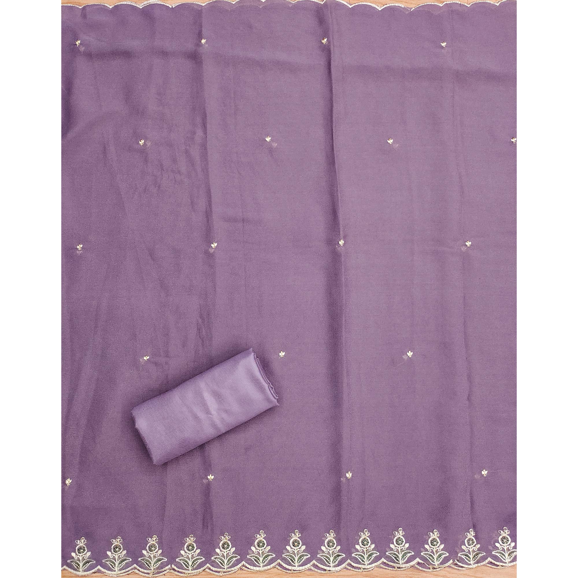 Lavender Floral Sequins Embroidered Georgette Dress Material - Image 5