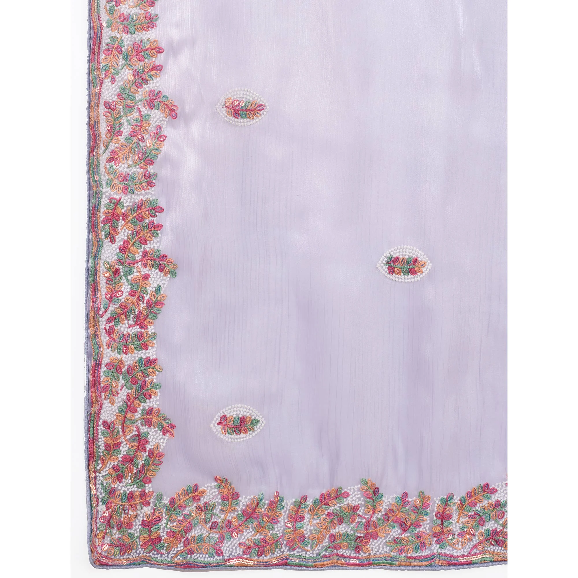 Lavender Floral Sequins Embroidered Mulberry Silk Saree - Image 7