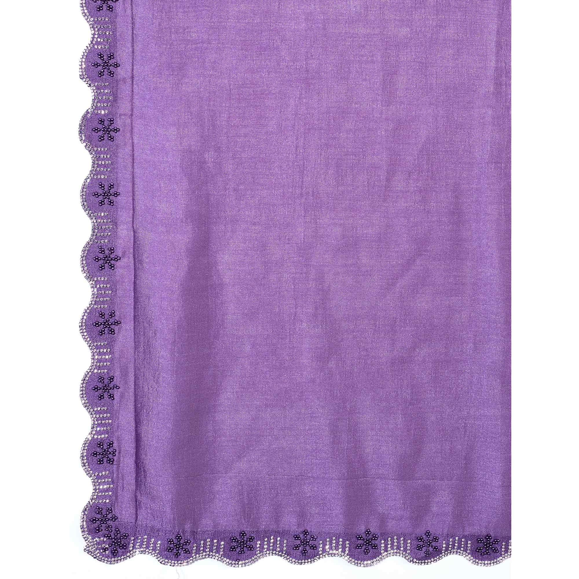 Lavender Pearl Work Embroidered Khaadi Saree - Image 9