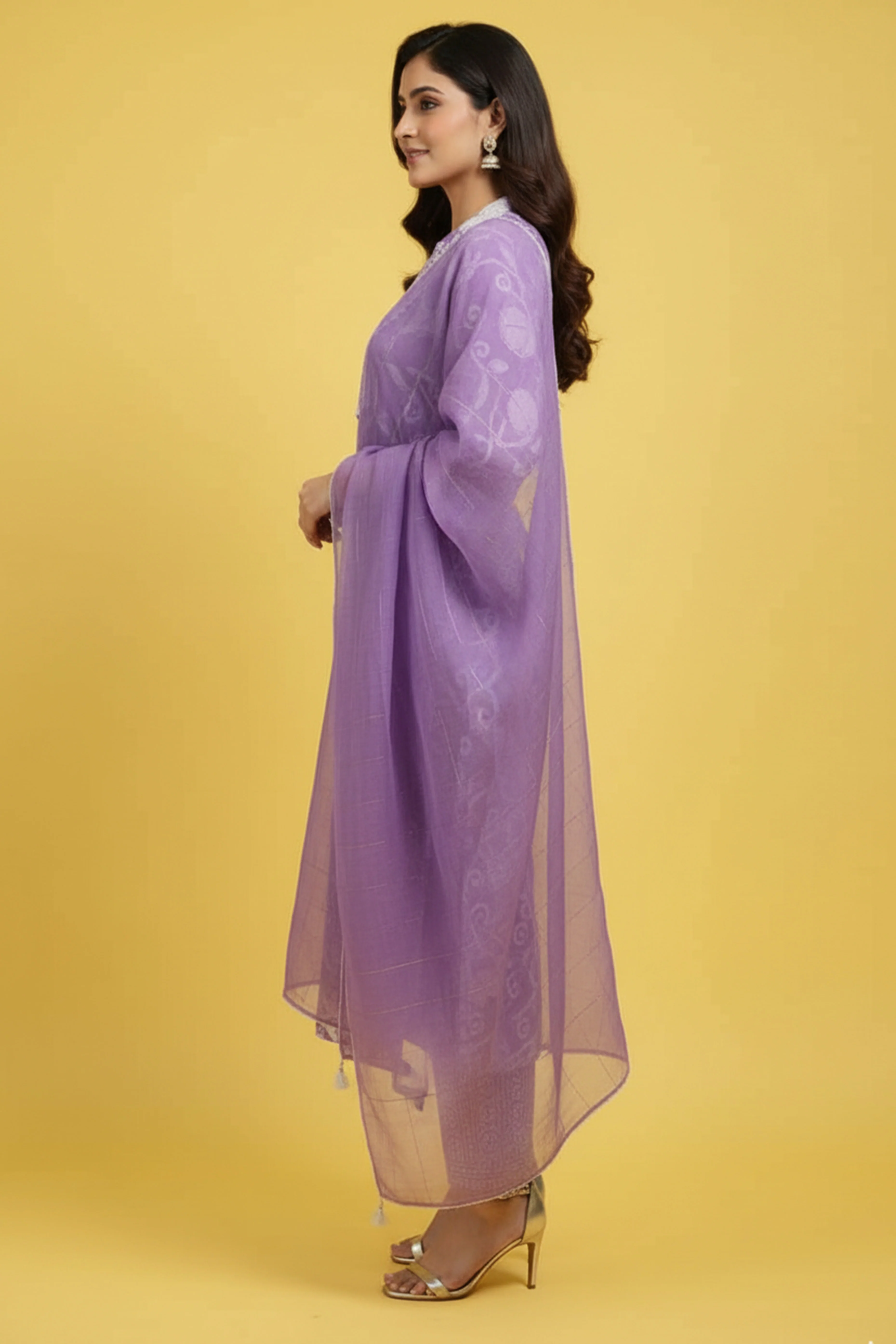 Lavender Pure Cotton Straight Salwar Suit with Floral Print - Image 4