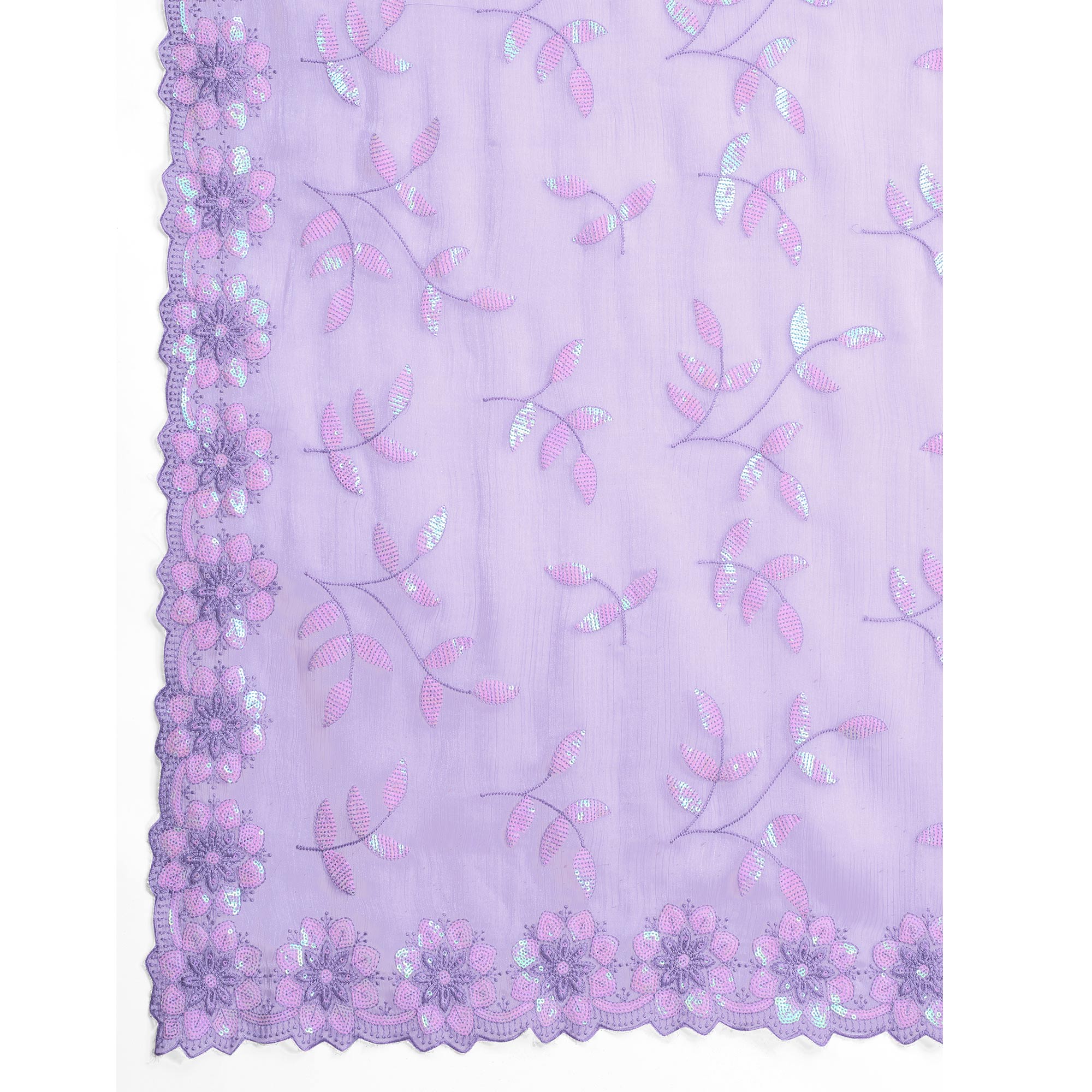 Lavender Sequins Embroidered Art Silk Saree - Image 8