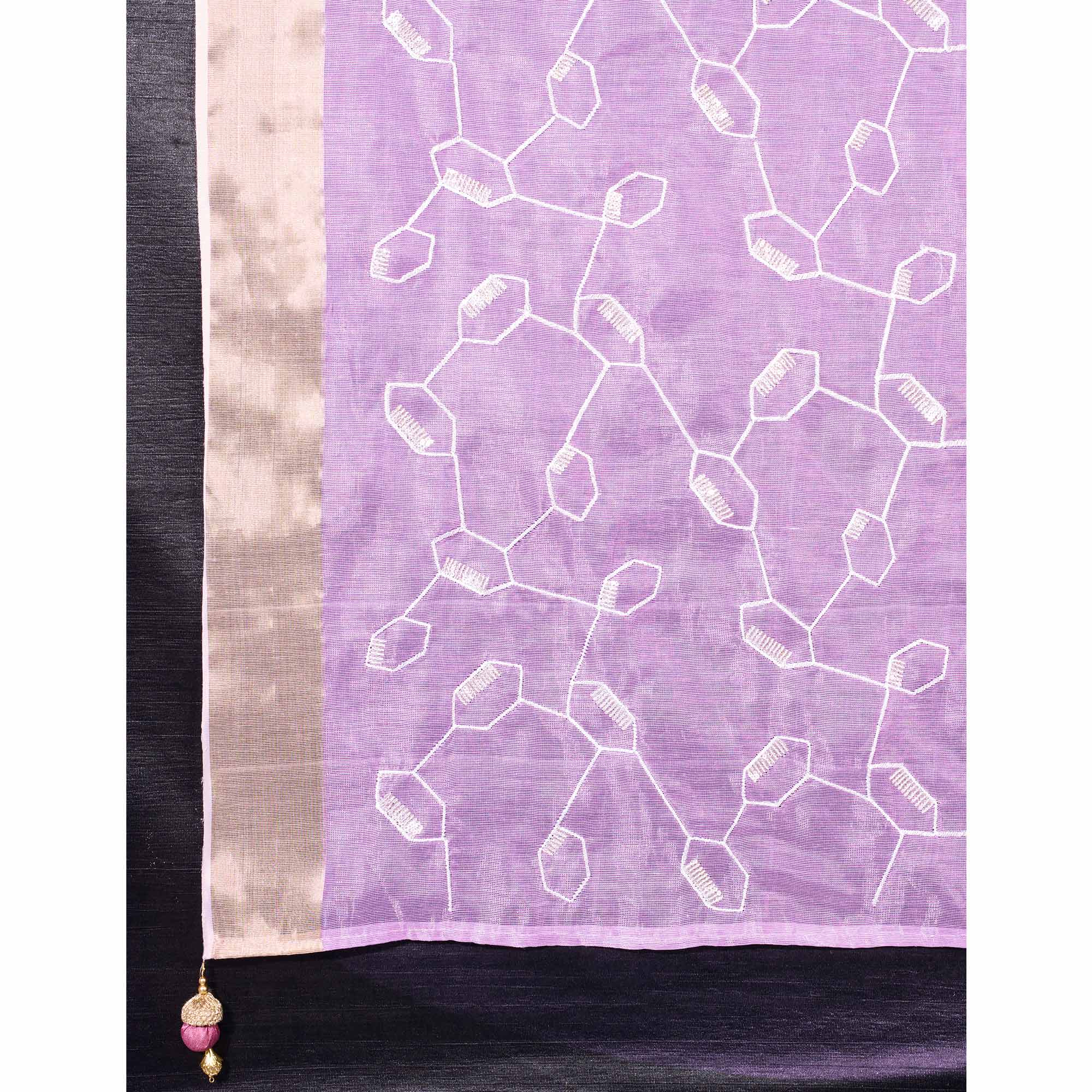 Lavender Sequins Embroidered Cotton Silk Saree - Image 9