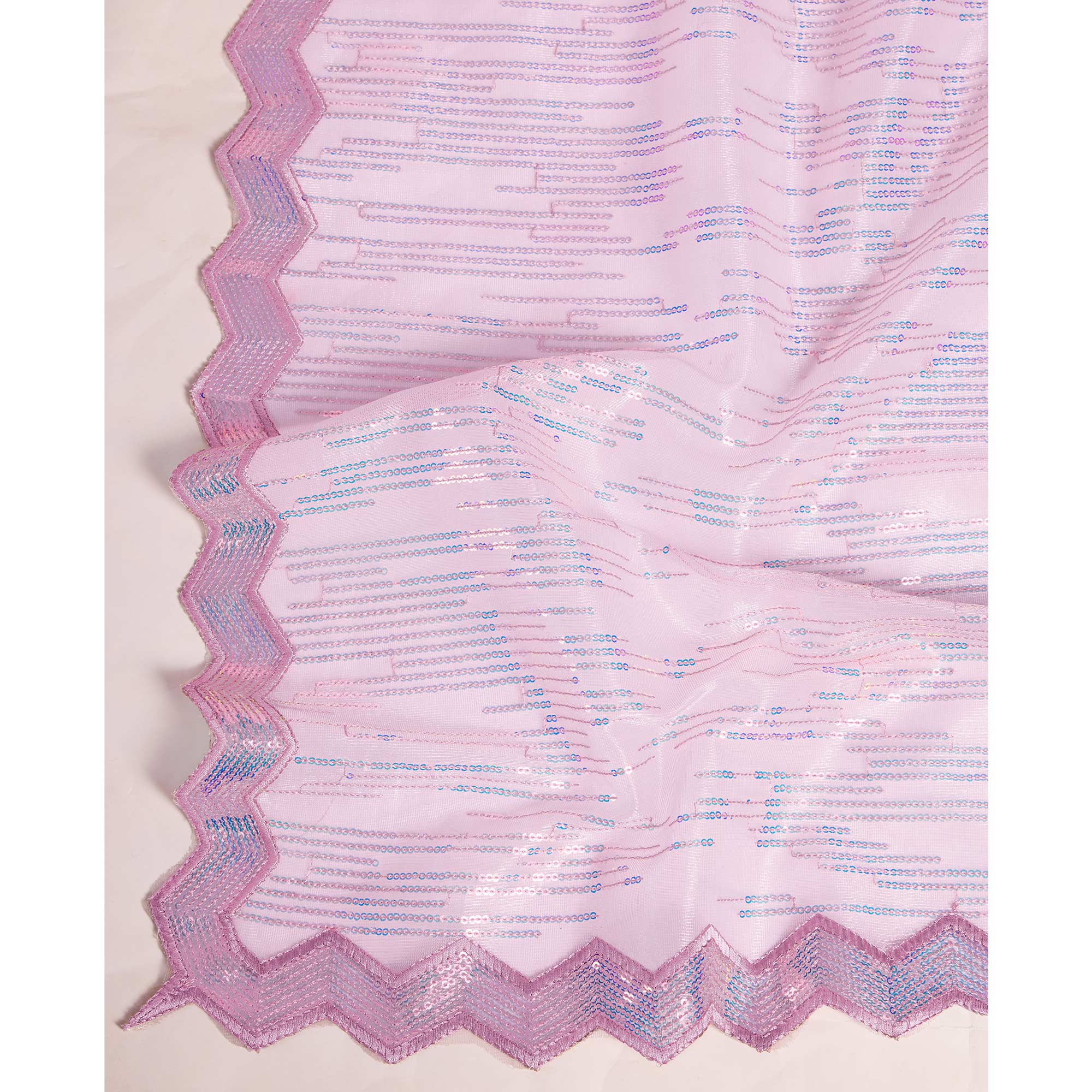 Lavender Sequins Embroidered Silver Twill Net Saree - Image 8