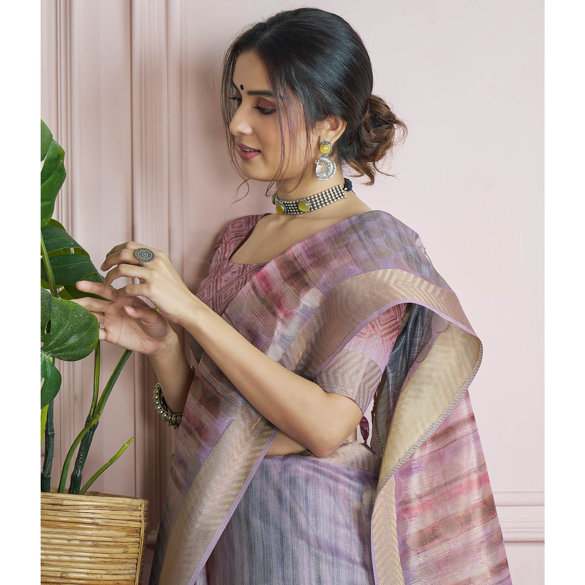Lavender Woven Cotton Silk Saree - Image 6