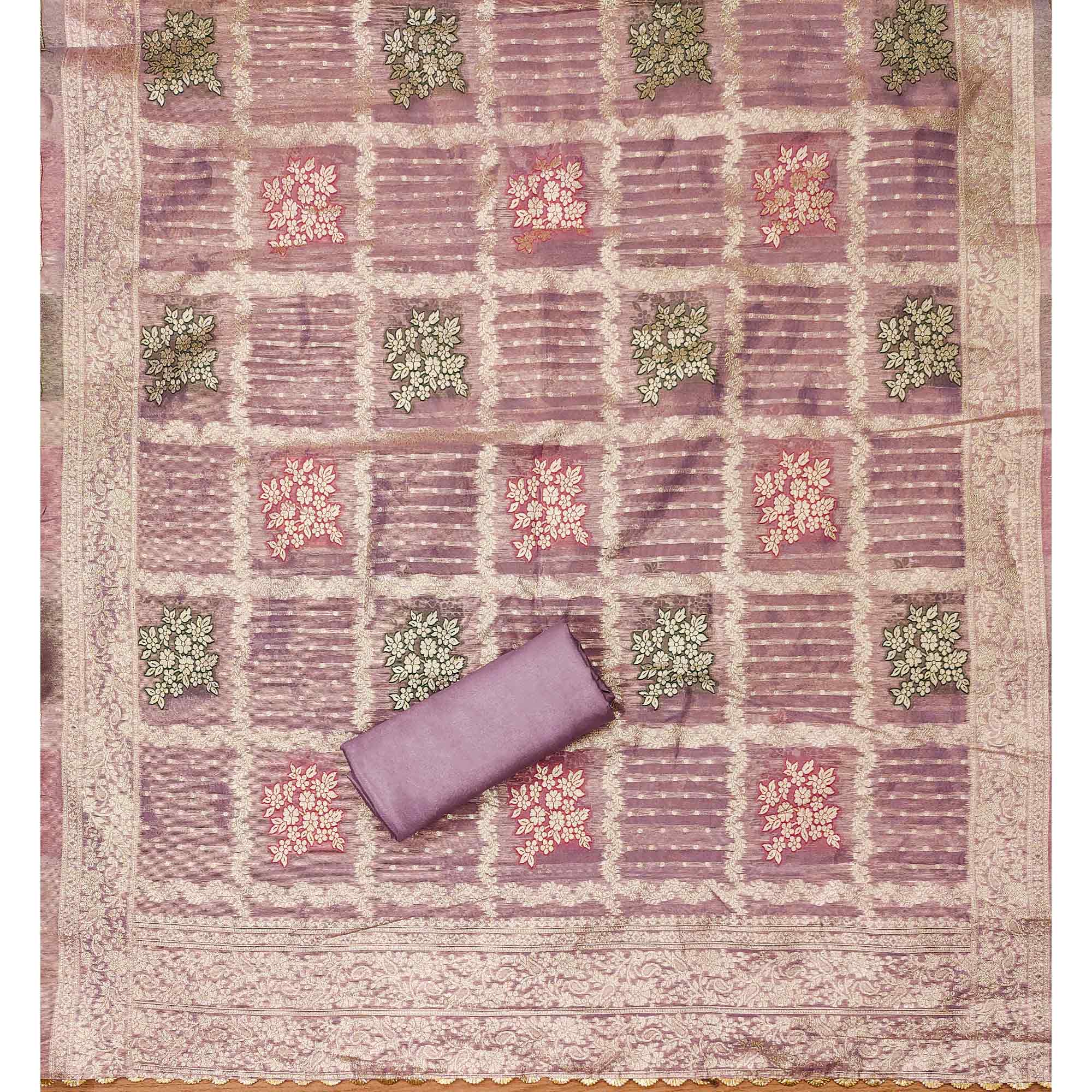 Lavender Woven With Handwork Simmer Jacquard Dress Material - Image 5
