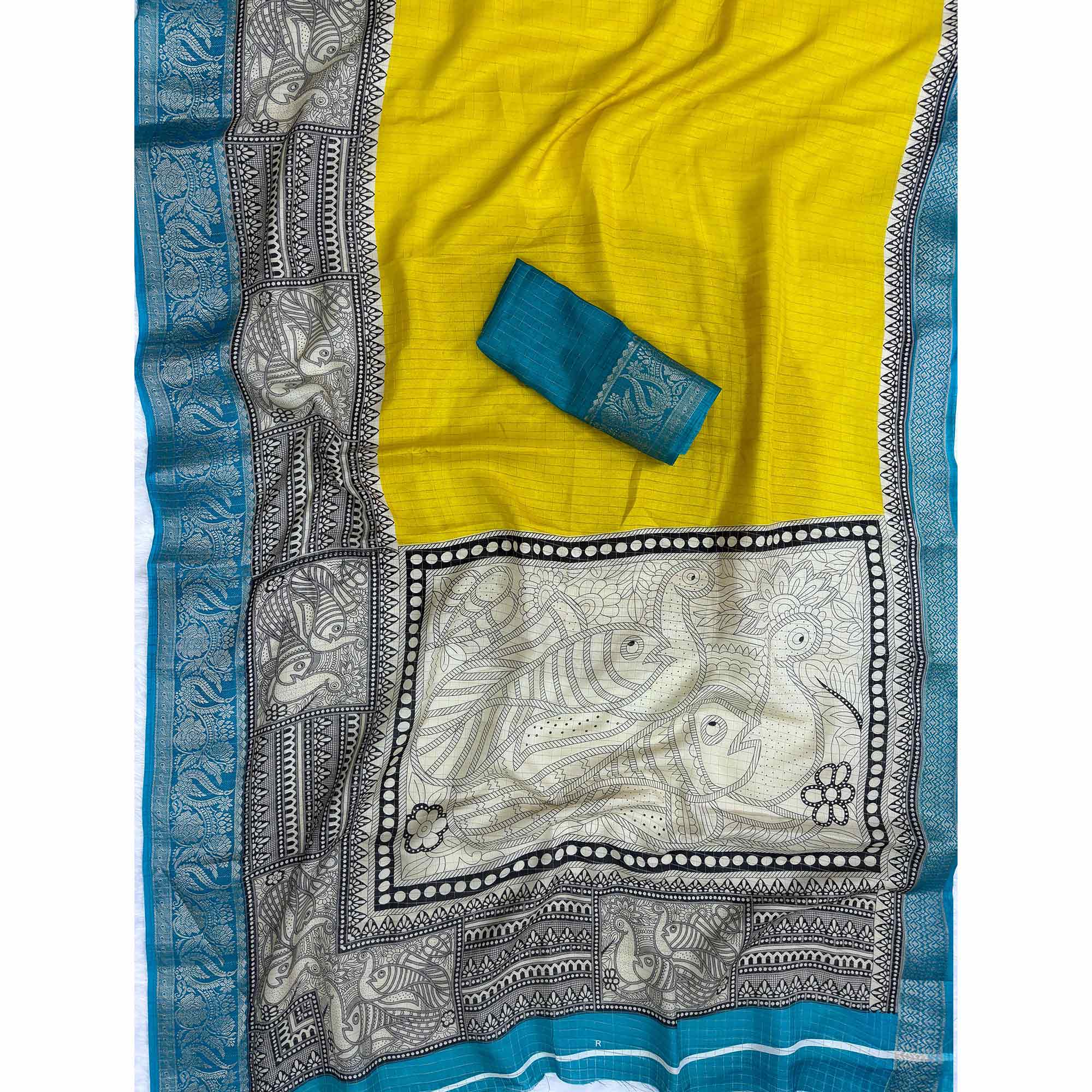 Lemon Yellow Zari Woven Dola Silk Saree - Image 3