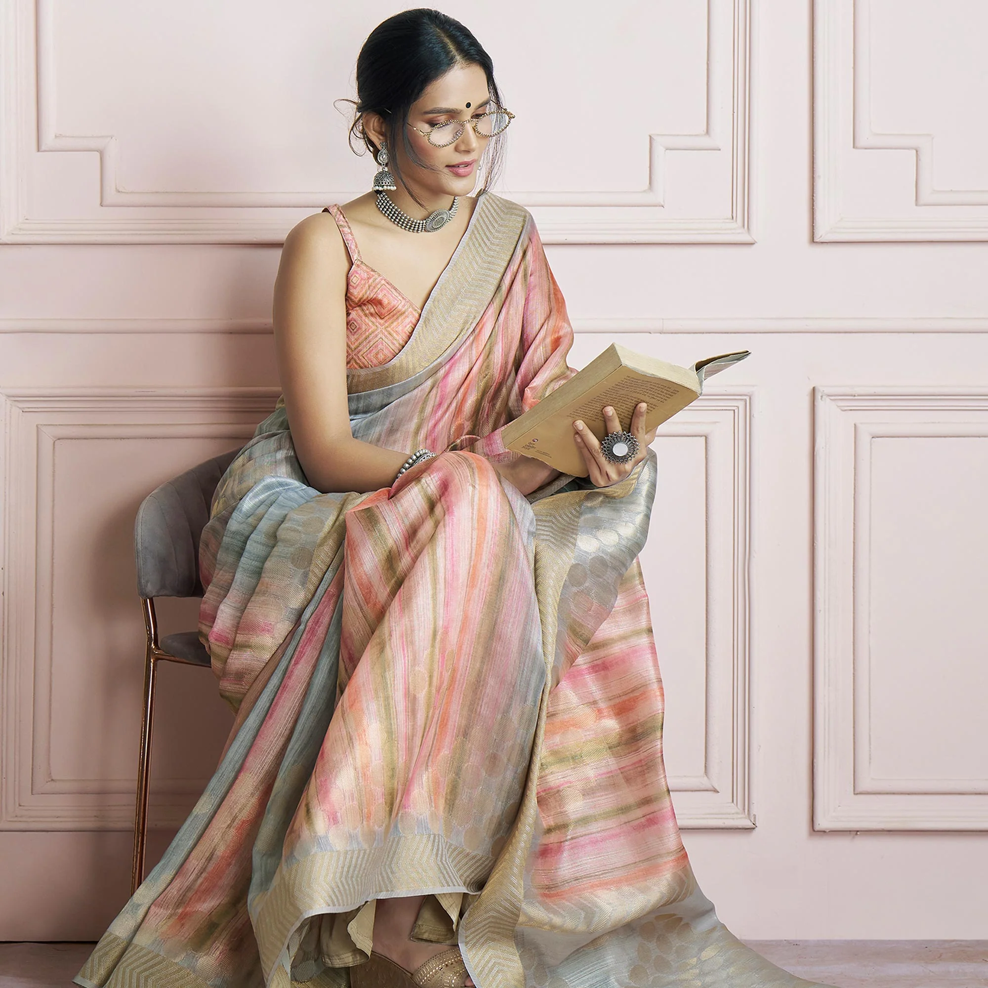 Light Blue Woven Cotton Silk Saree - Image 4