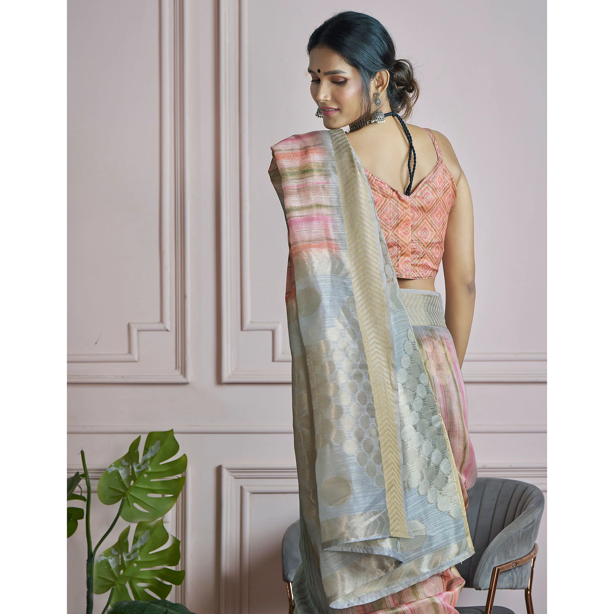 Light Blue Woven Cotton Silk Saree - Image 7