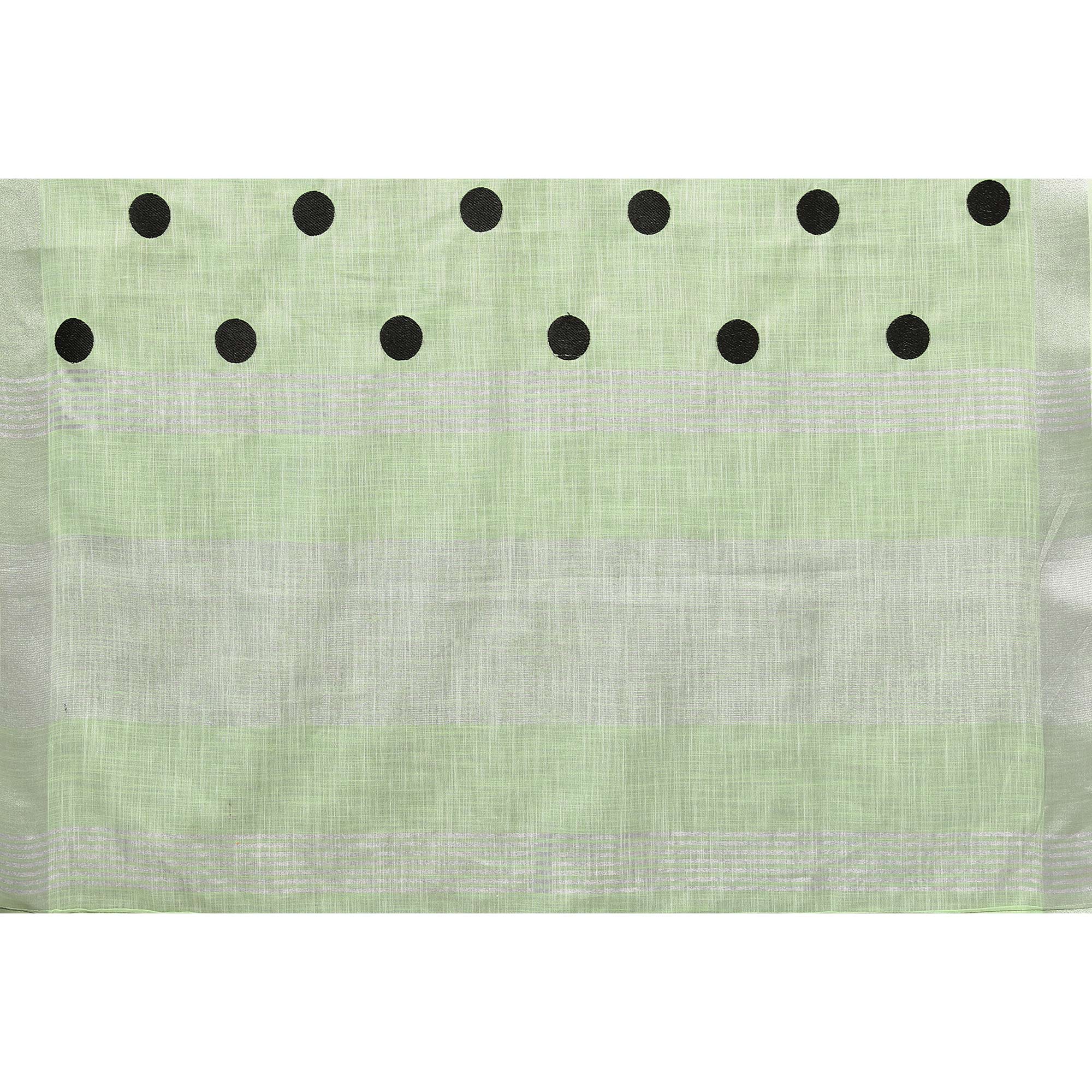 Light Green Embroidered Linen Cotton Saree With Zari Border - Image 7