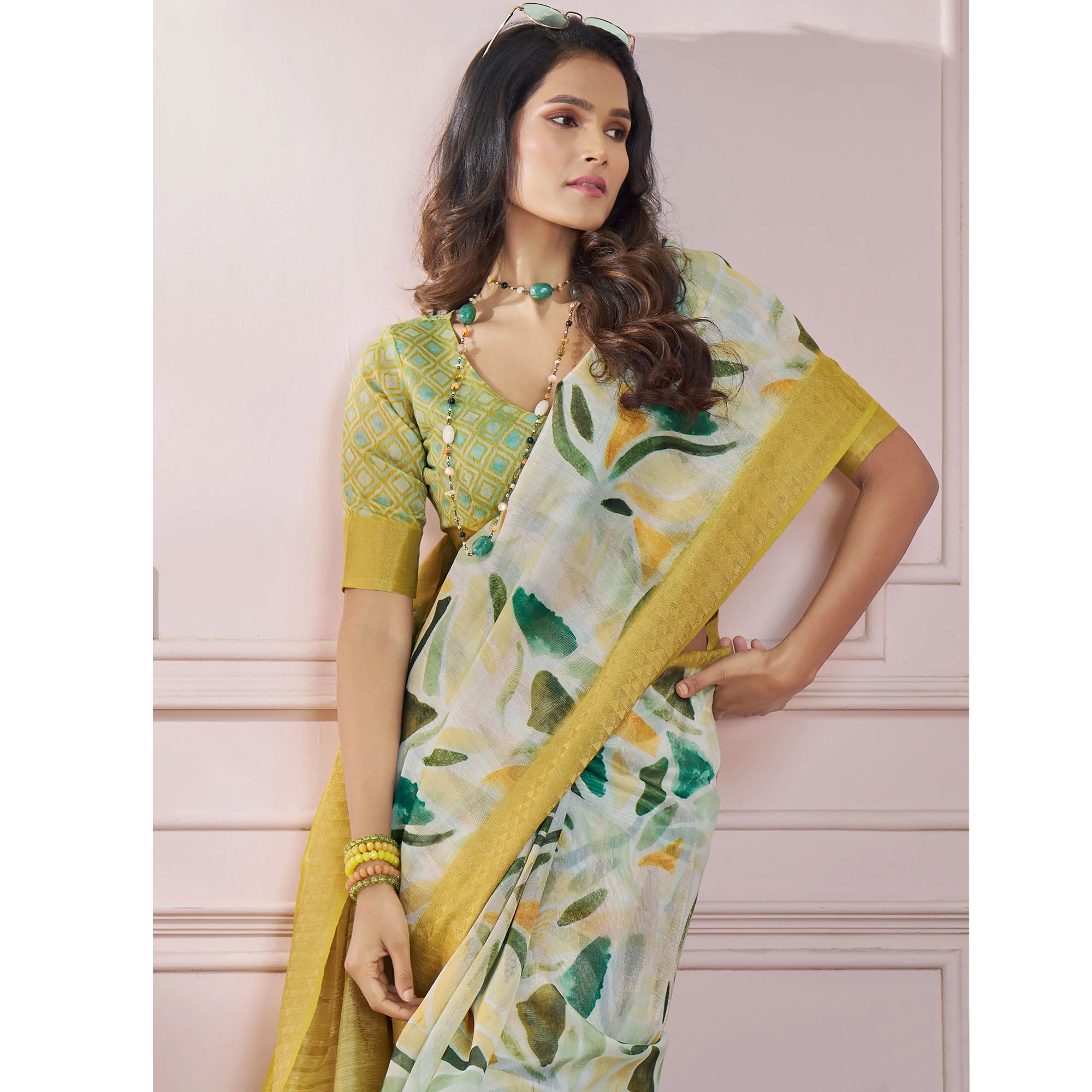 Light Green Printed Woven Soft Banarasi Silk Saree - Image 6