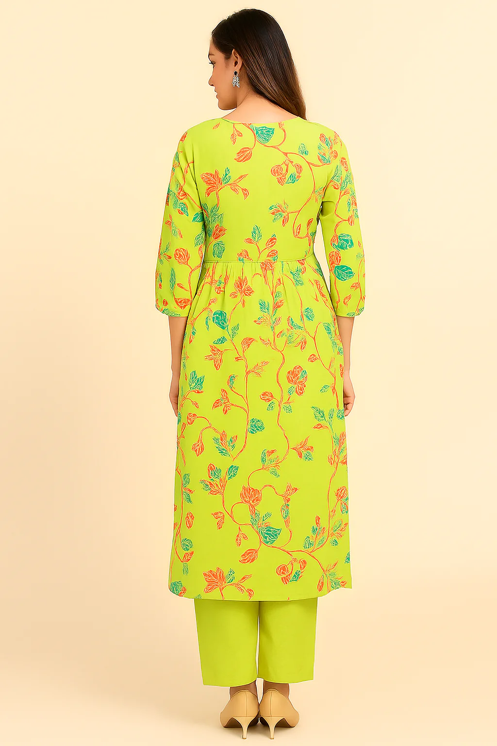 Light Green Pure Mulmul Cotton Salwar Suit with Delicate Floral Prints and Neckline Handwork - Image 3