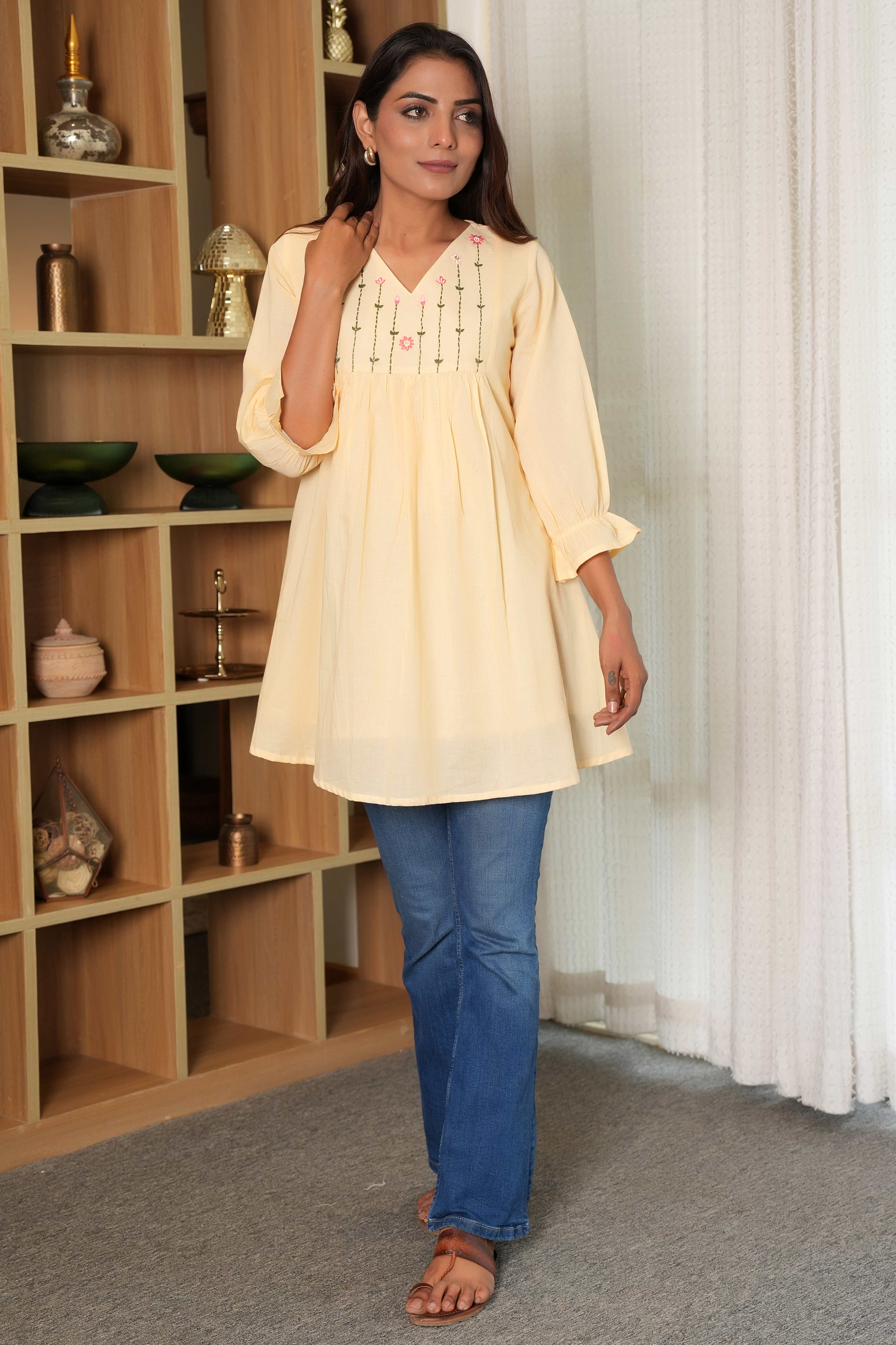 Light Peach A-Line Embroidered Tunic Top in Pure Cotton for Effortless Style - Image 7
