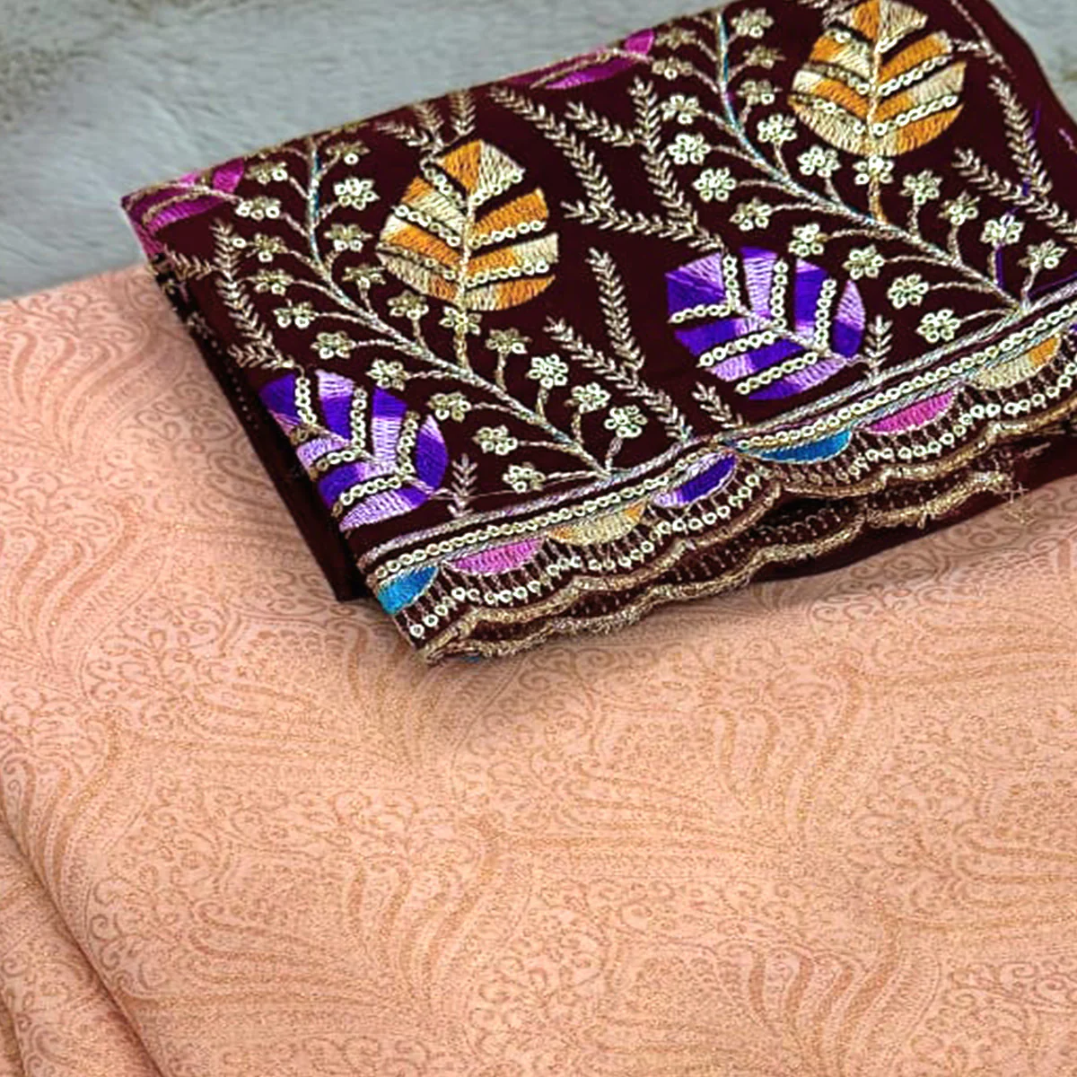 Light Peach Floral Printed Georgette Saree - Image 2
