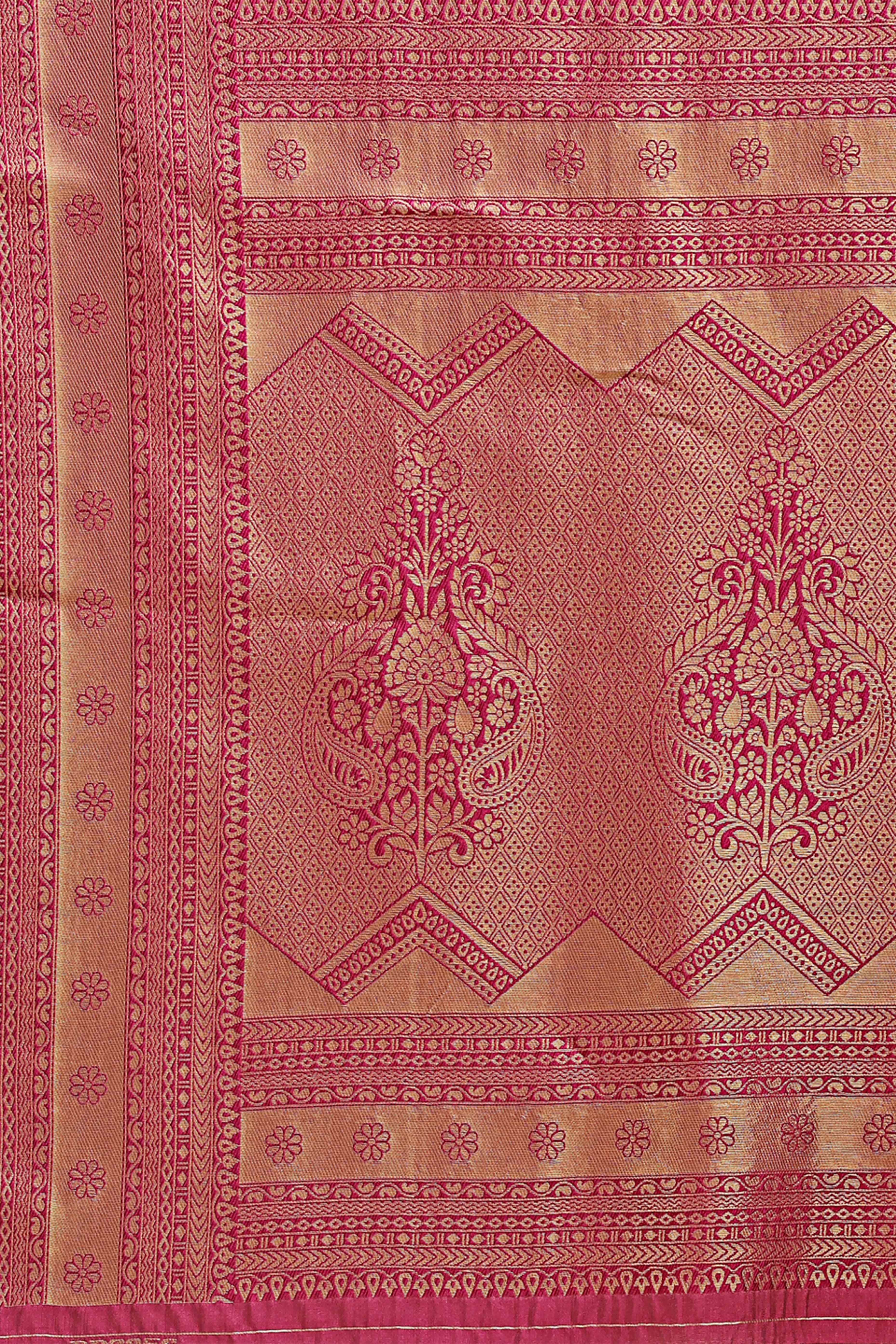 Light Pink & Magenta Saree in Pure Banarasi Silk with Intricate Zari Borders and Motifs - Image 6