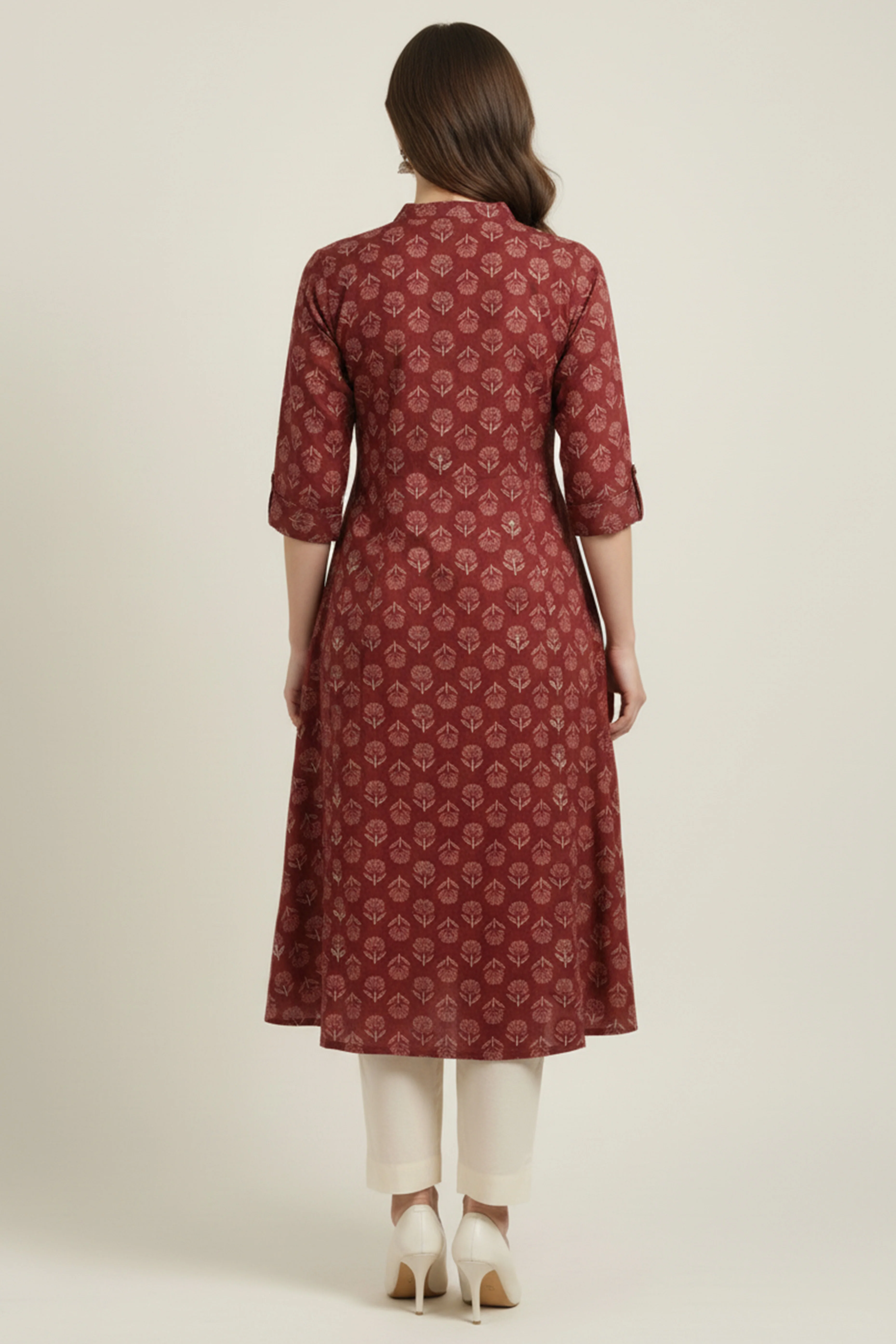 Lightweight Maroon Floral Printed A-Line Kurti Perfect for Everyday Styling and Comfort - Image 3