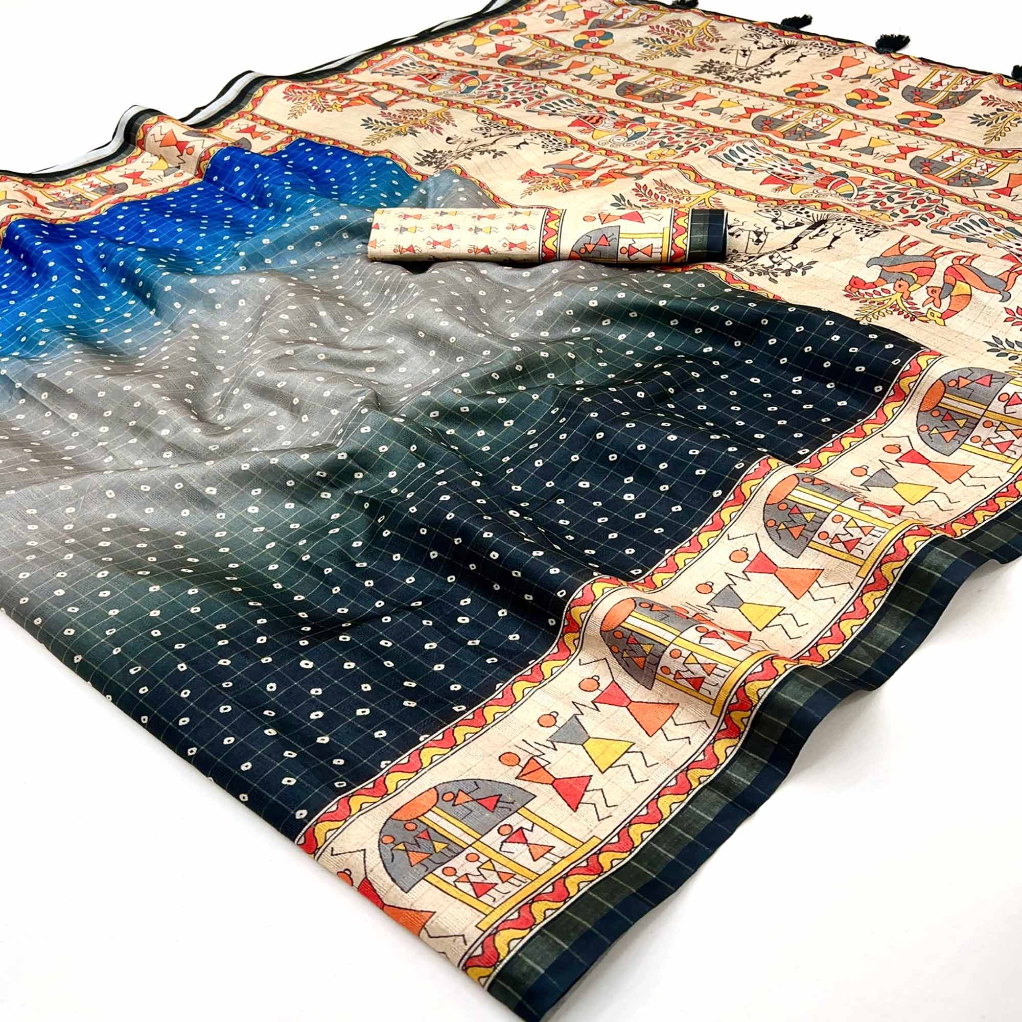 Lightweight Multicolor Maheshwari Cotton Silk Saree with Classic Bandhani Prints - Image 3