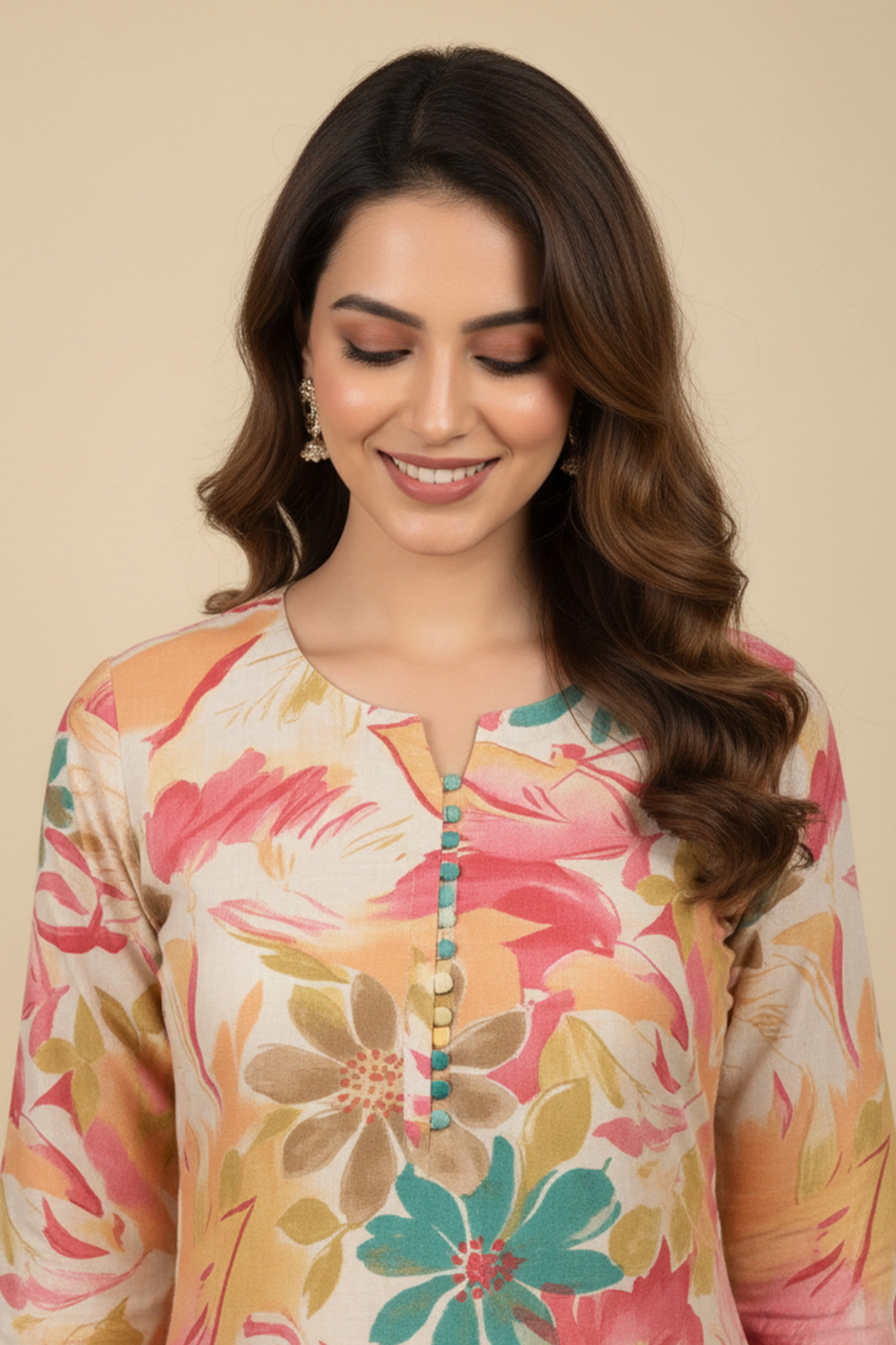 Lightweight Rayon Straight Kurti Highlighted with Multicolor Floral Printing - Image 2