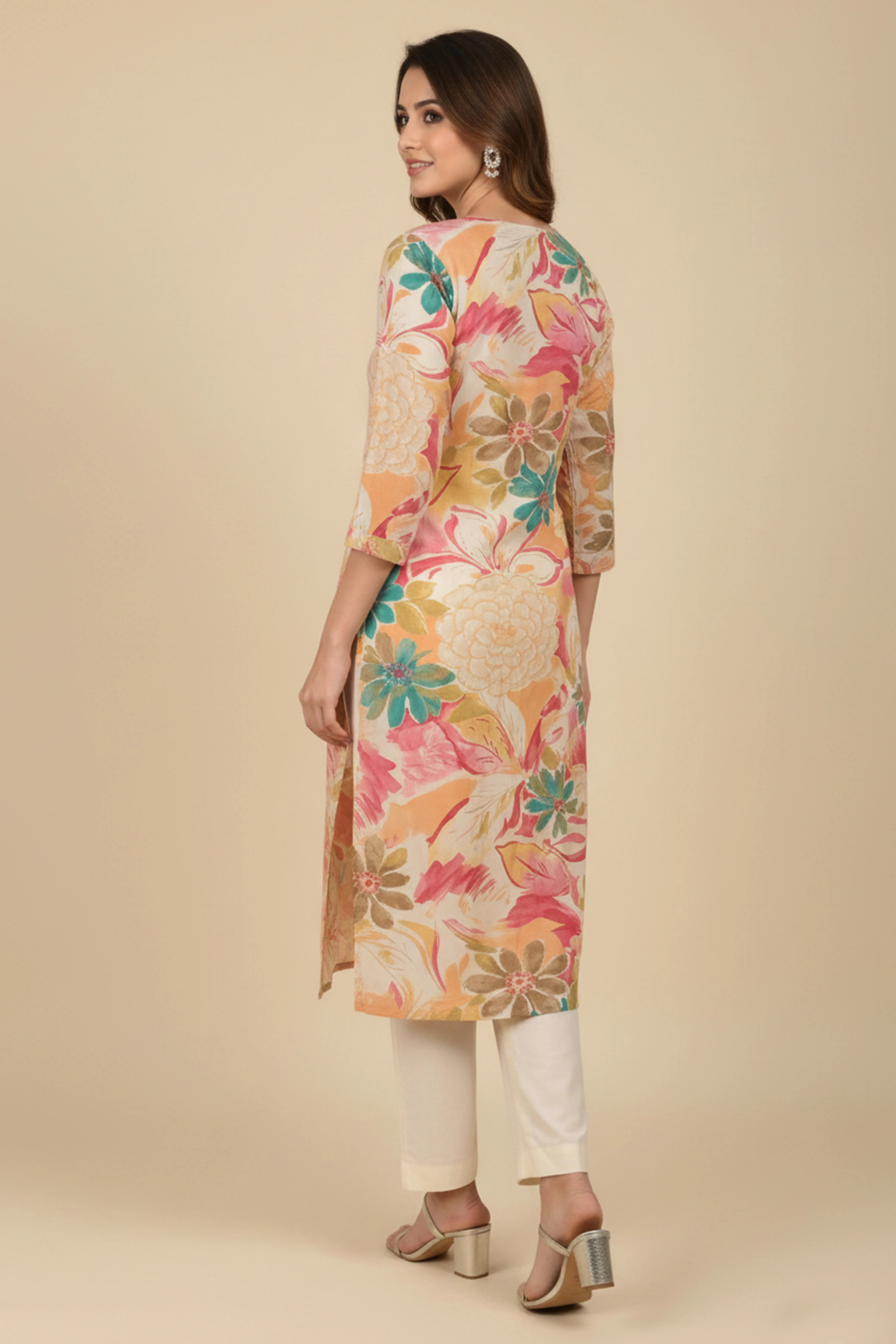 Lightweight Rayon Straight Kurti Highlighted with Multicolor Floral Printing - Image 3