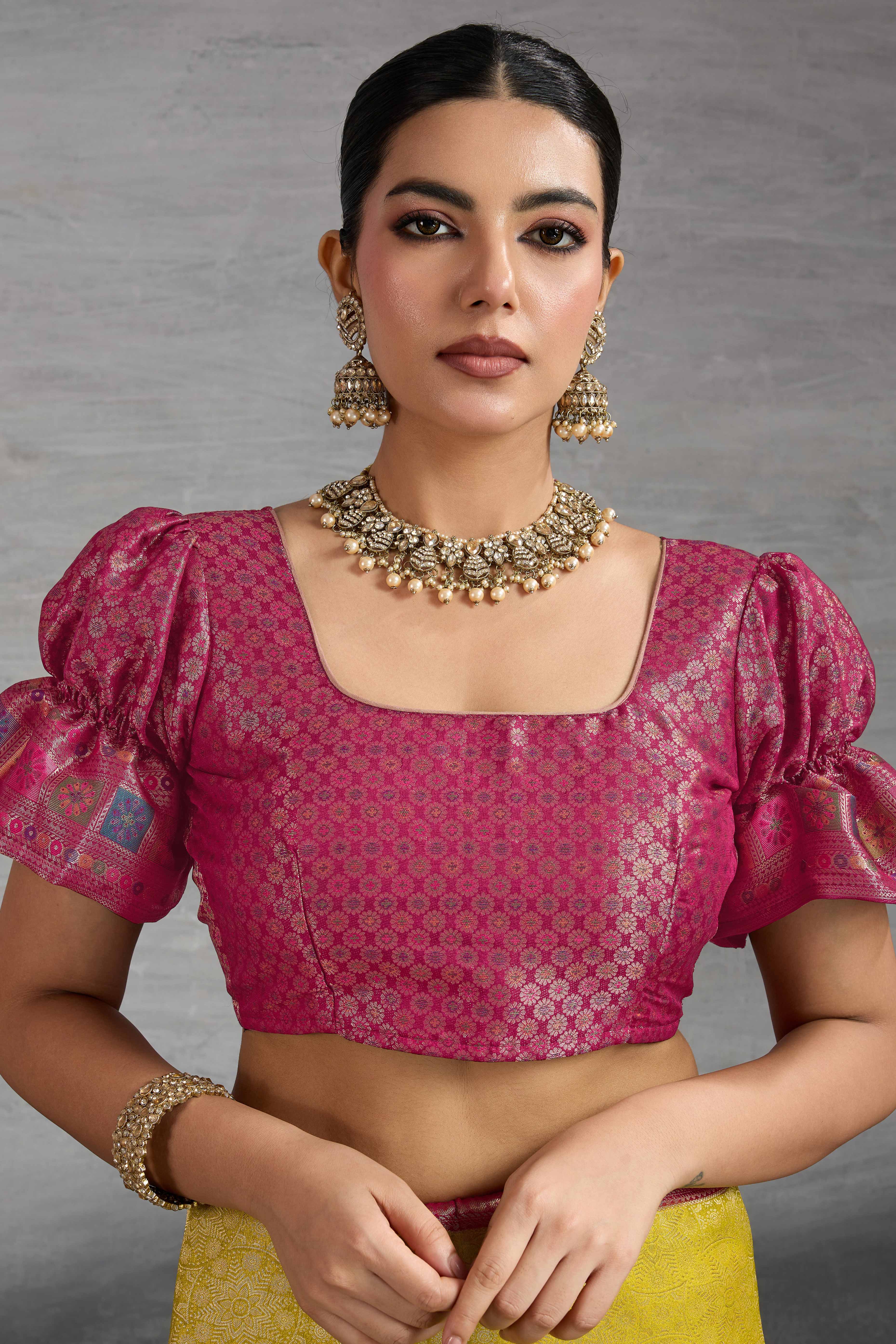 Lime Yellow Silk Kanjivaram Silk Saree Enhanced With Meenakari Weaving Borders - Image 6