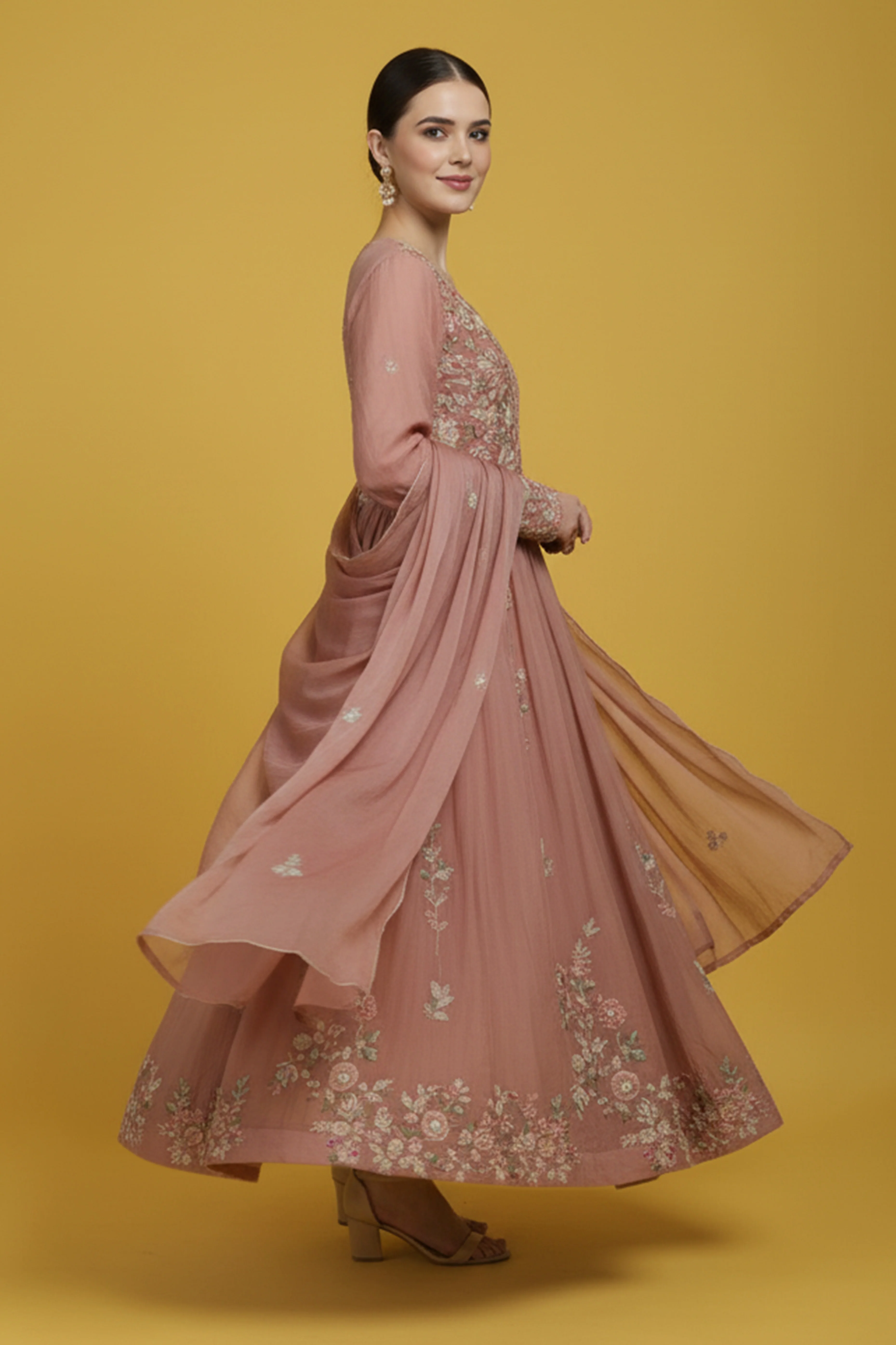 Luxurious Light Pink Viscose Chinon Anarkali Kurti with Detailed Embroidery for Festive Wear - Image 7