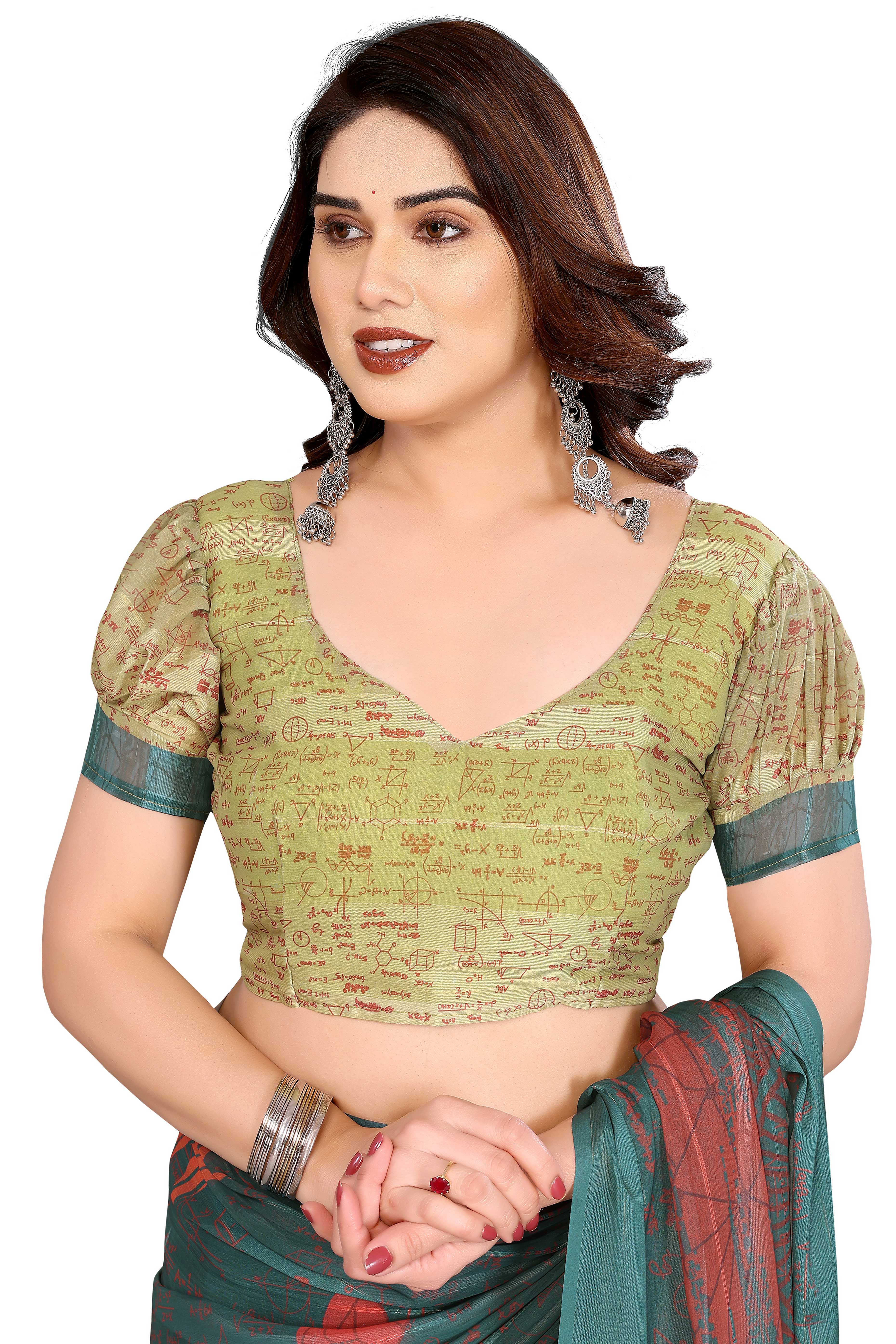 Luxury Green Digital Print Georgette Saree With Subtle Zari Highlights & Vibrant Striped - Image 6