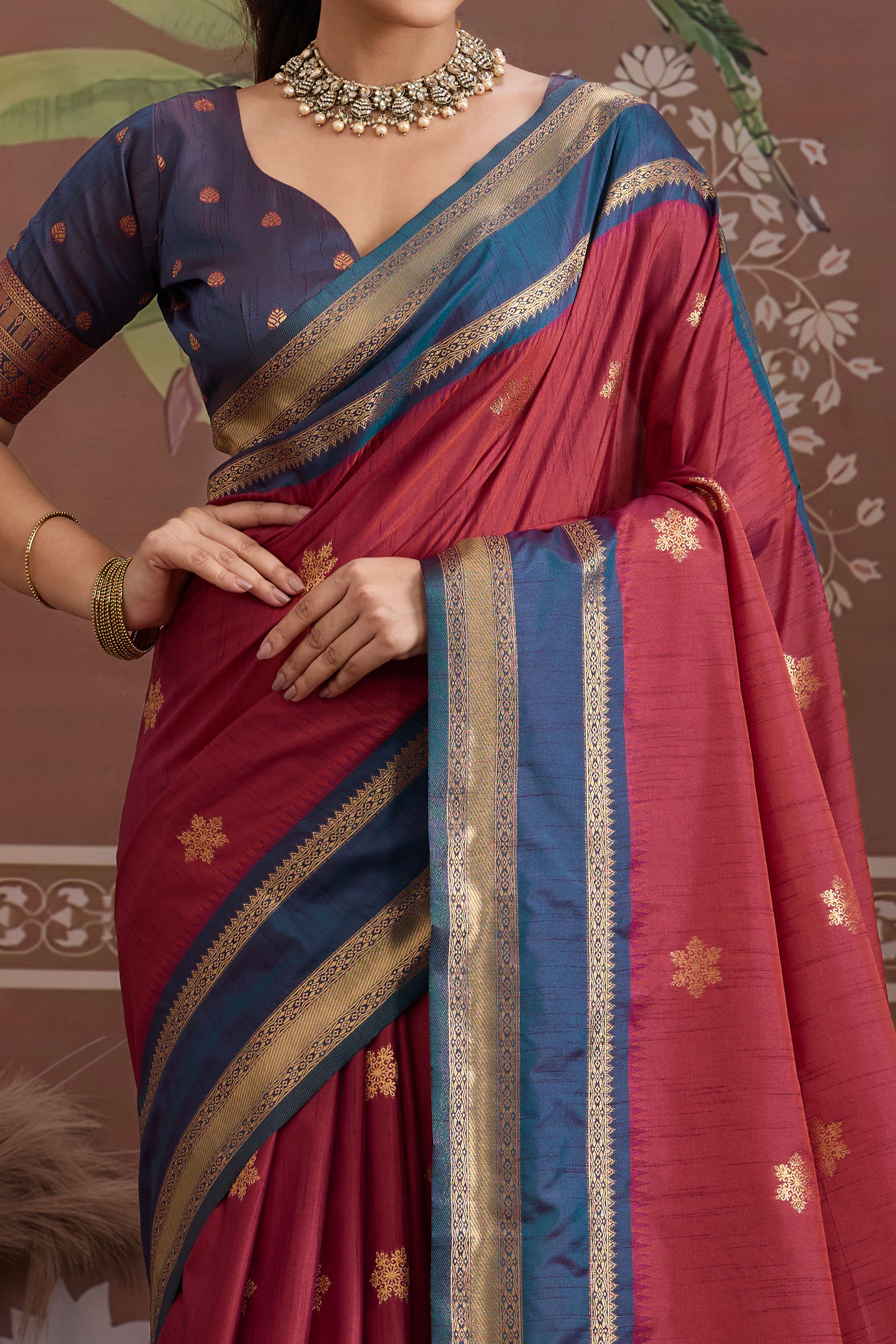 Luxury Style Maroon Saree in Silk Blend with Intricate Zari Work - Image 2