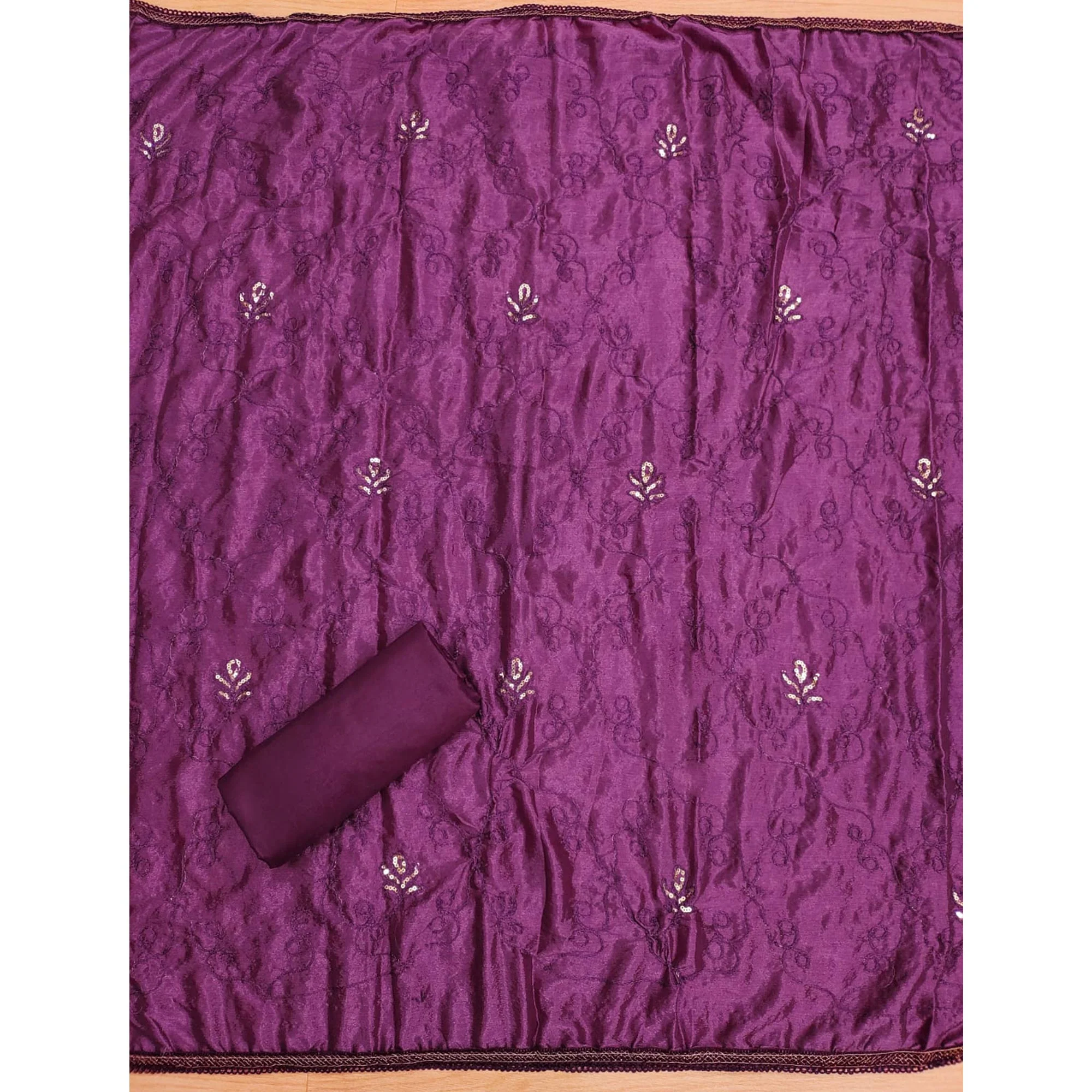 Magenta Foil Printed Pure Cotton Dress Material - Image 5