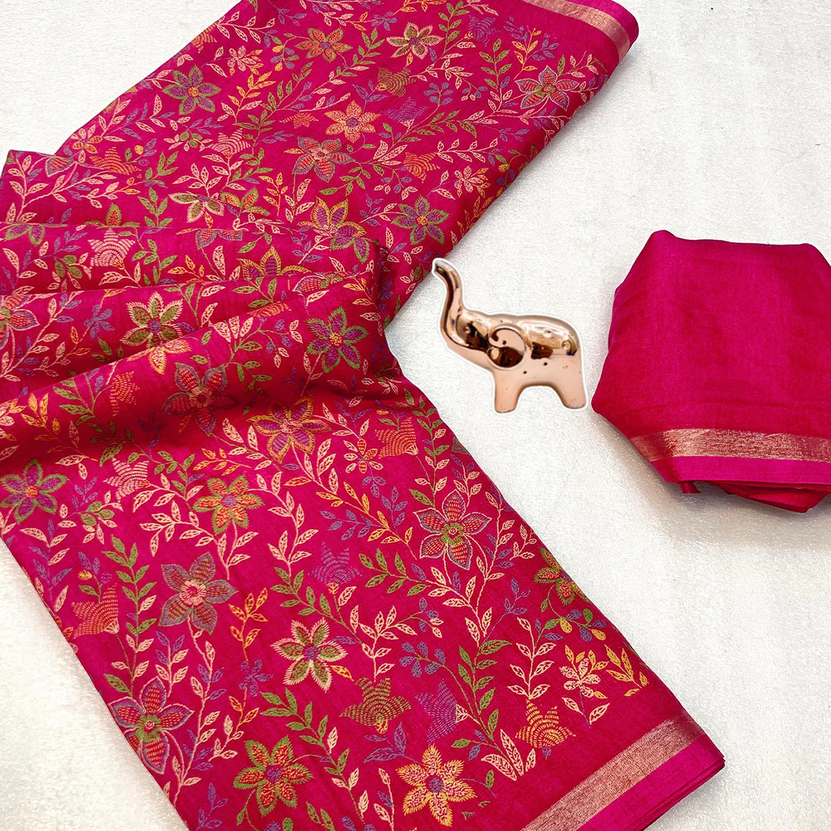 Magenta Kashmiri Inspired Floral Printed Tussar Silk Saree for Ethnic Occasions - Image 2