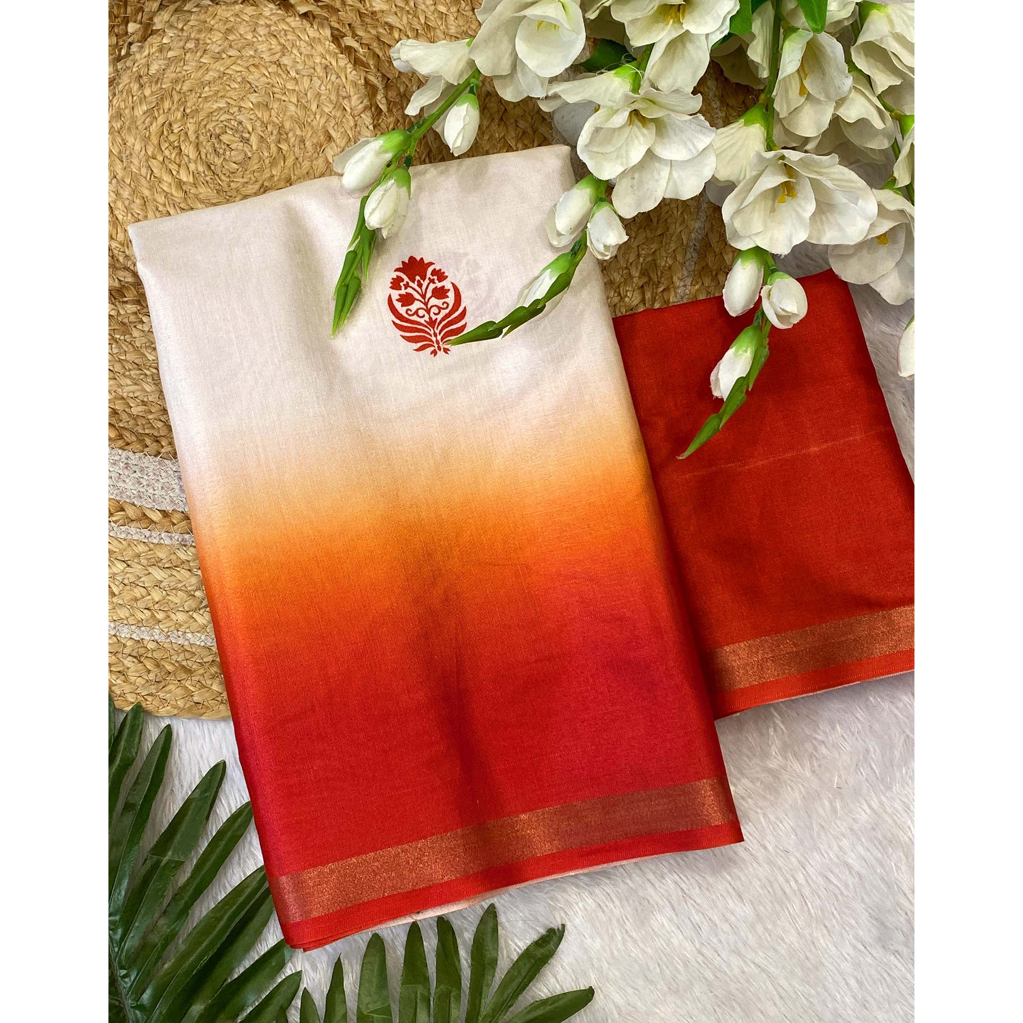Majestic Offwhite & Red Durga Maa Digital Printed Saree With Sacred Motifs & Contrast Border - Image 3