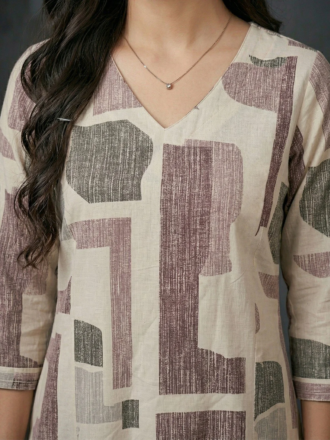 Maroon Abstract Print Pure Cotton A-Line Top Bottom Set for Casual Wear - Image 8