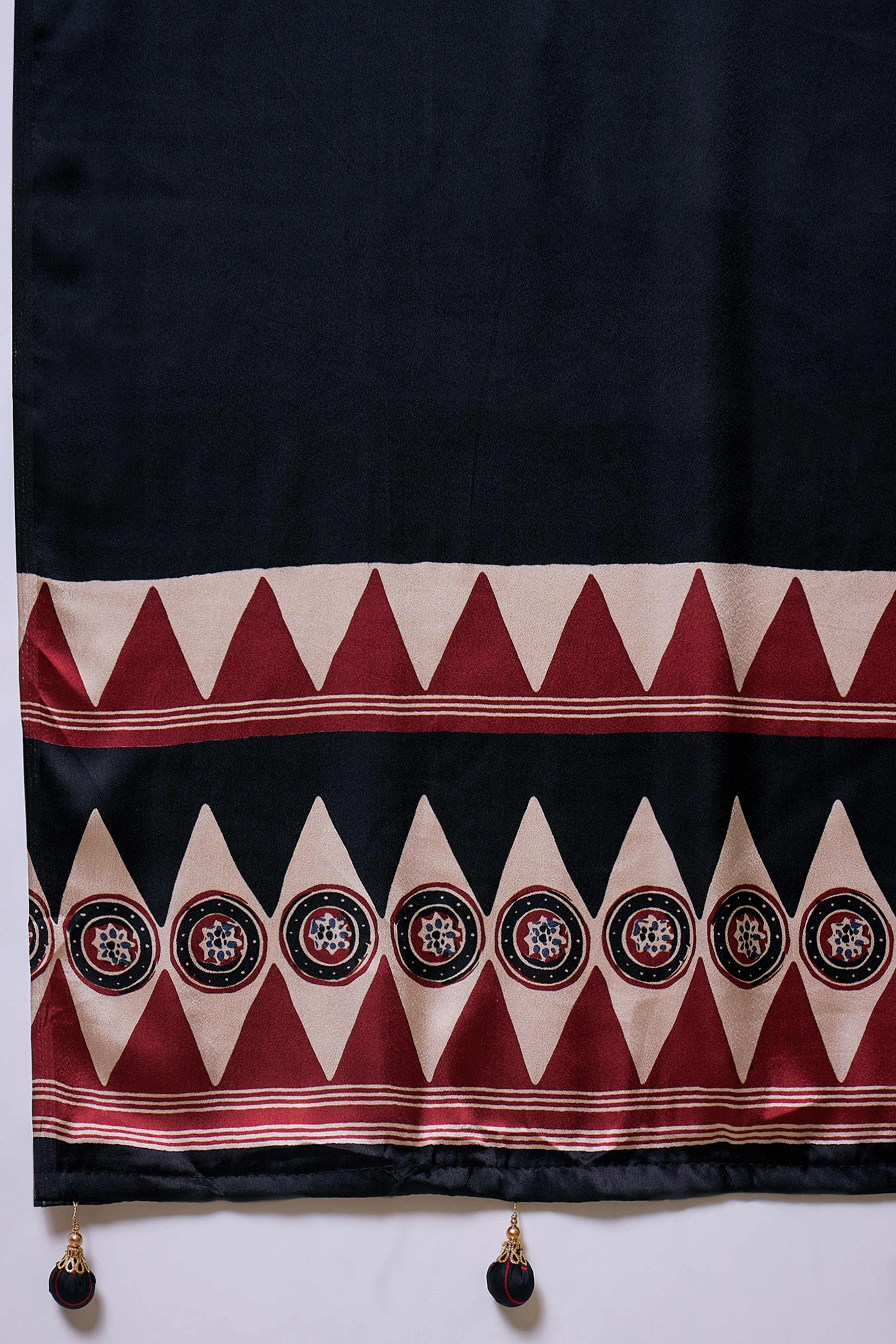 Maroon Ajrakh Print Satin Saree With Traditional Charm - Image 9