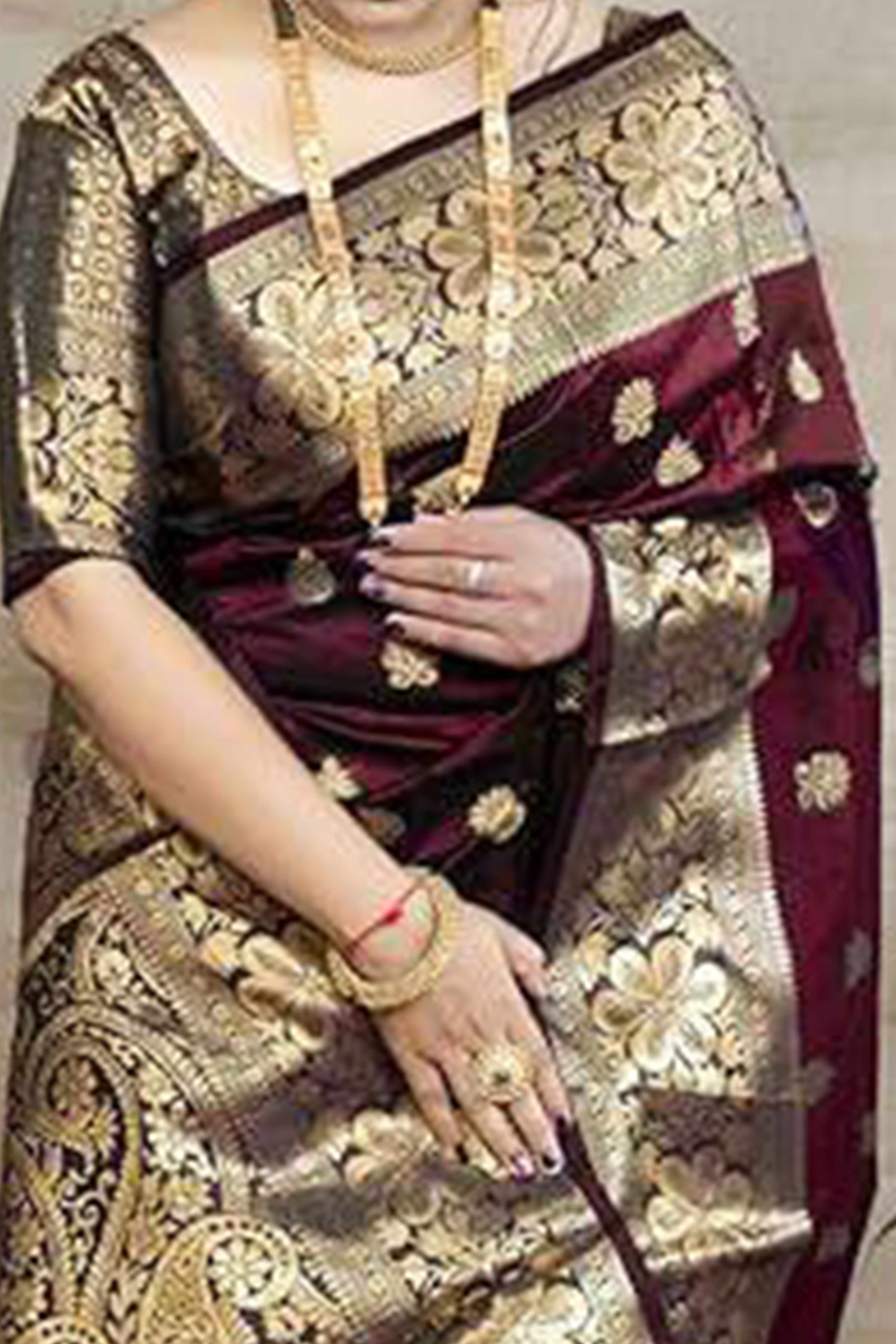 Maroon Banarasi Silk Saree With Intricate Zari Butti Weaving - Image 2