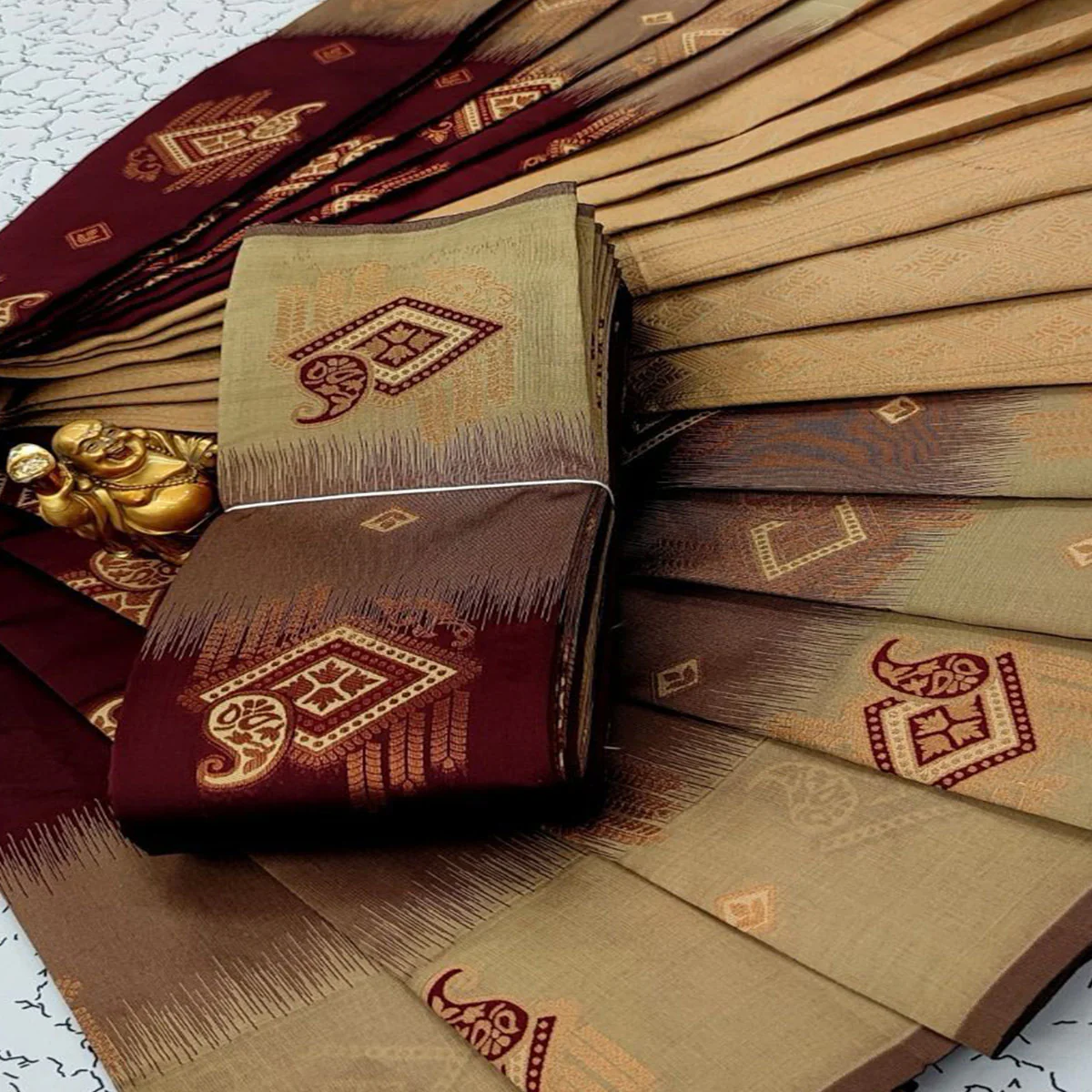 Maroon & Beige Classic Tissue Silk Saree with Zari Weaving - Image 2