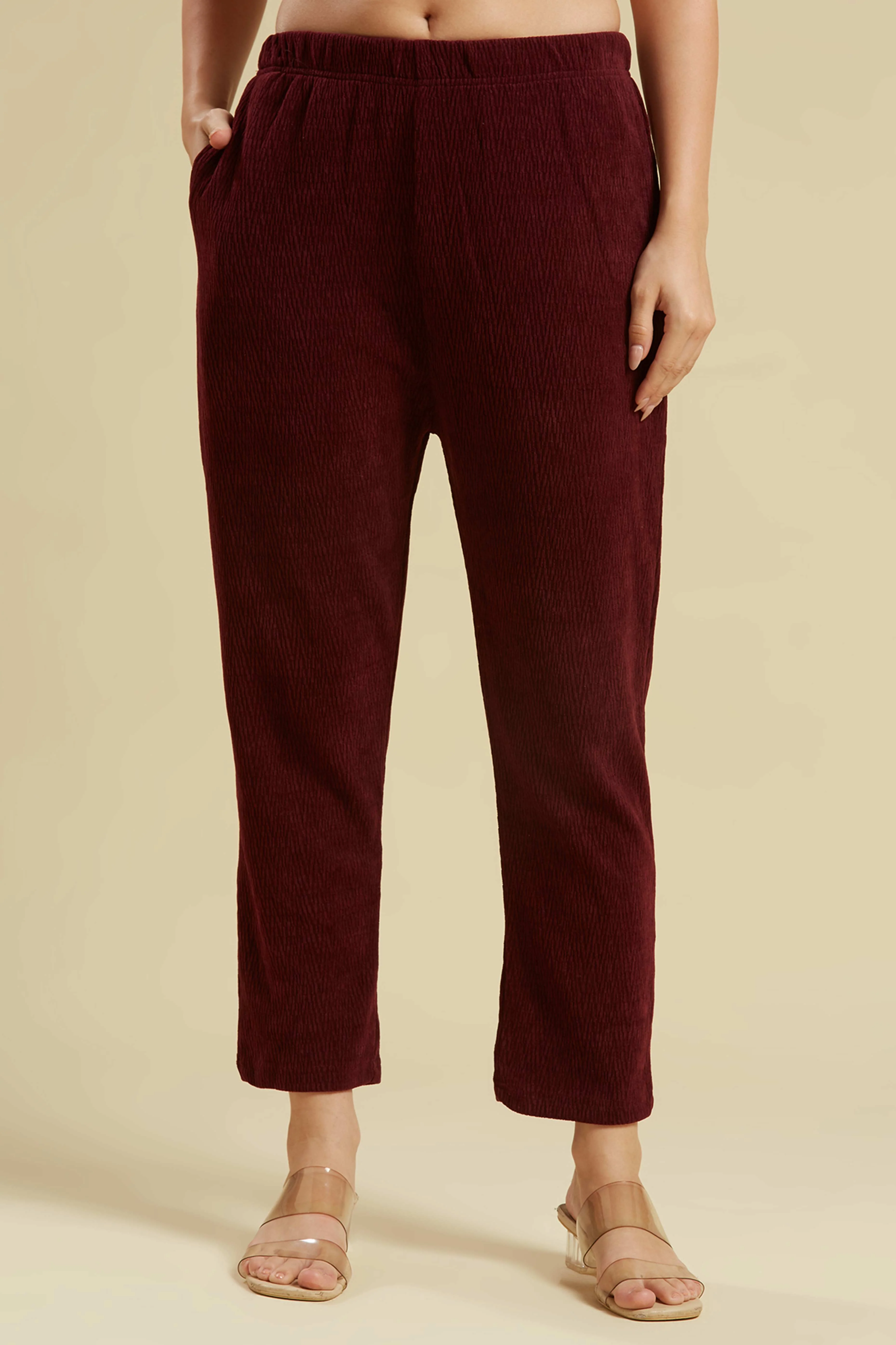 Maroon Woven Woolen A-Line Top Bottom Set - Image 7