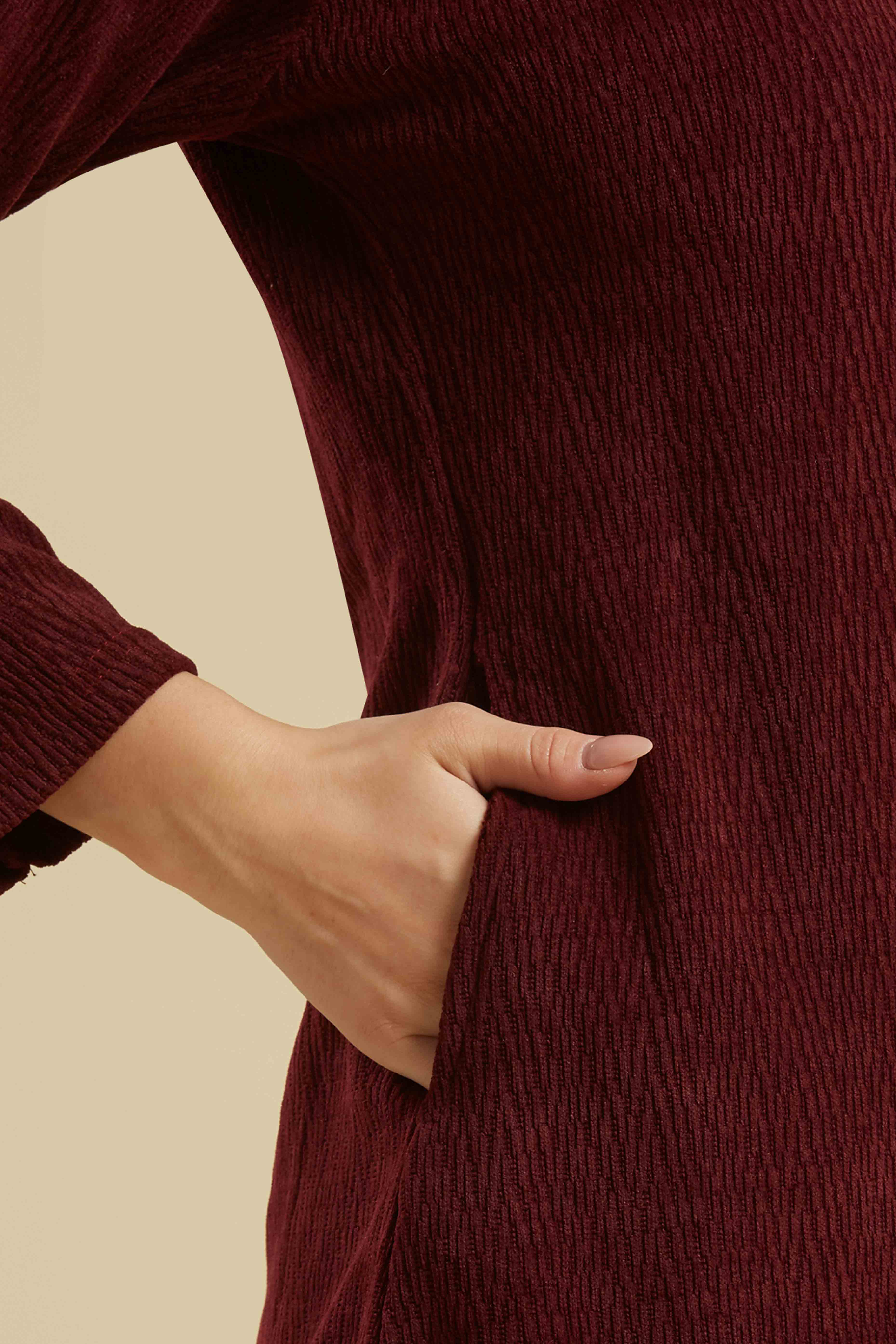 Maroon Woven Woolen A-Line Top Bottom Set - Image 9