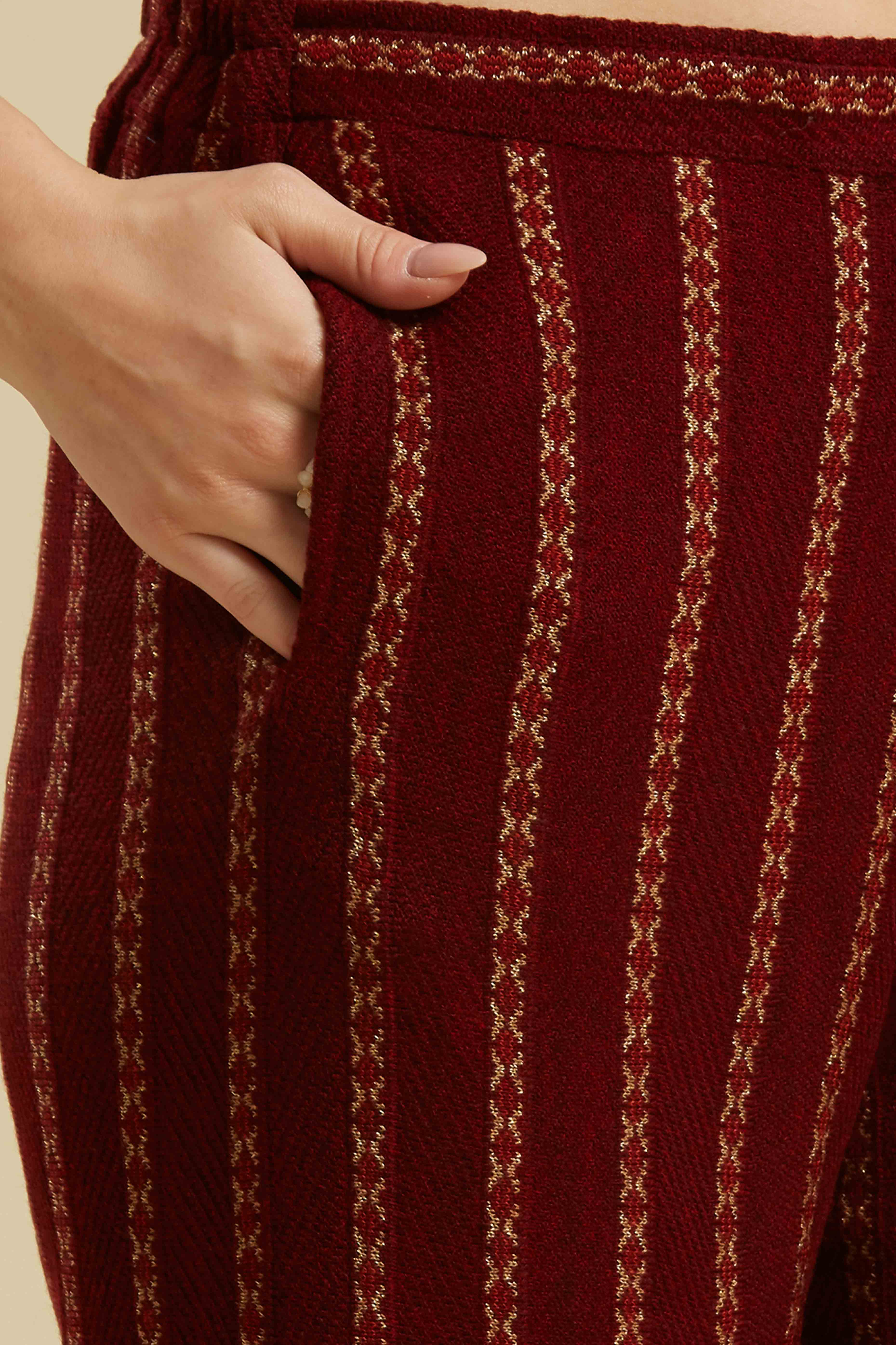 Maroon Woven Woolen Straight Top Bottom Set - Image 8