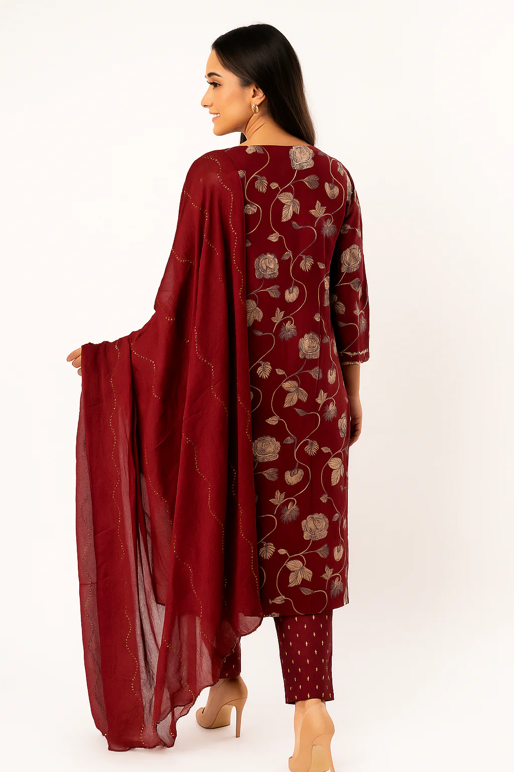 Maroon Floral Printed Rayon Straight Salwar Suit - Image 3