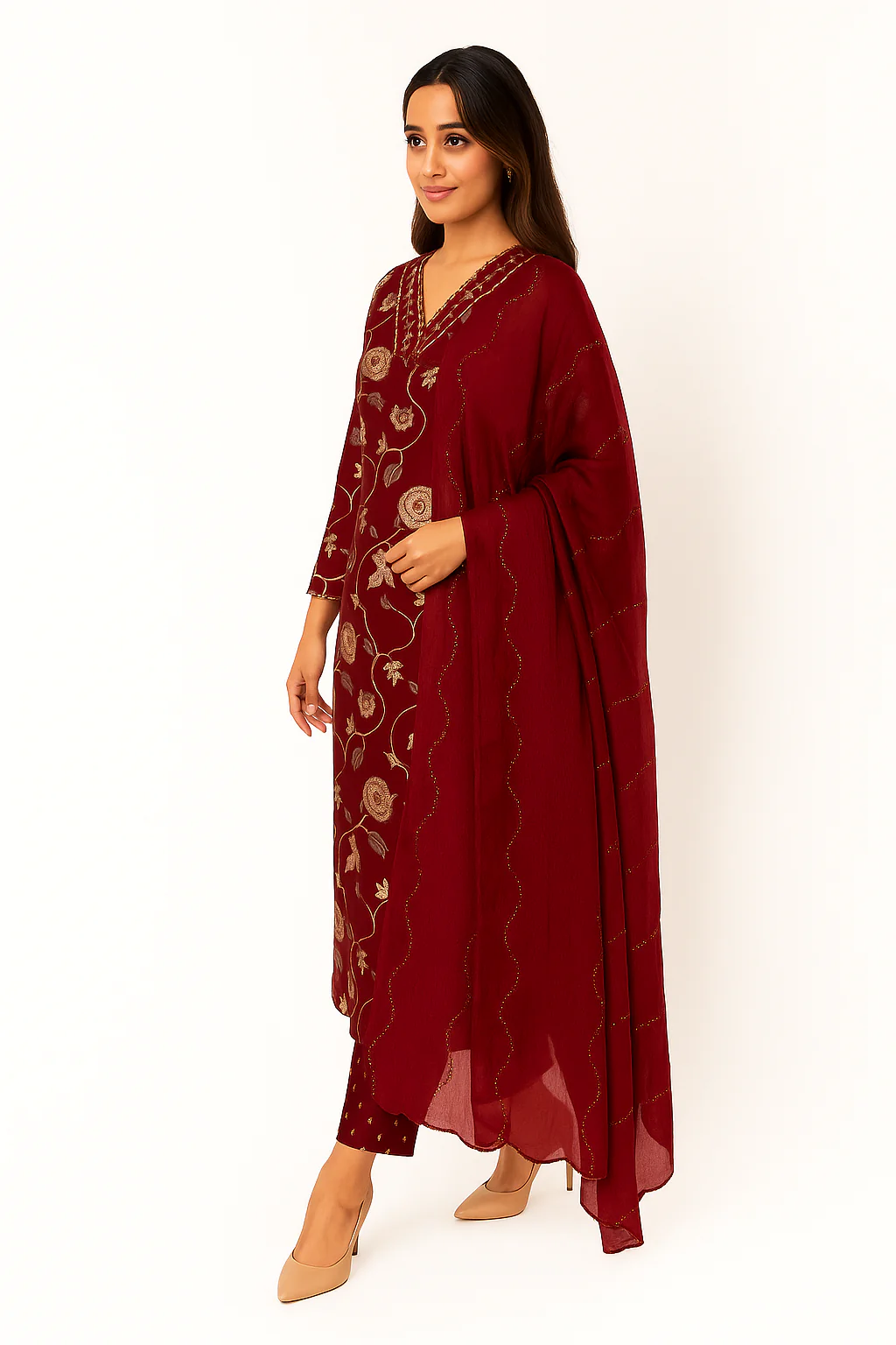 Maroon Floral Printed Rayon Straight Salwar Suit - Image 4