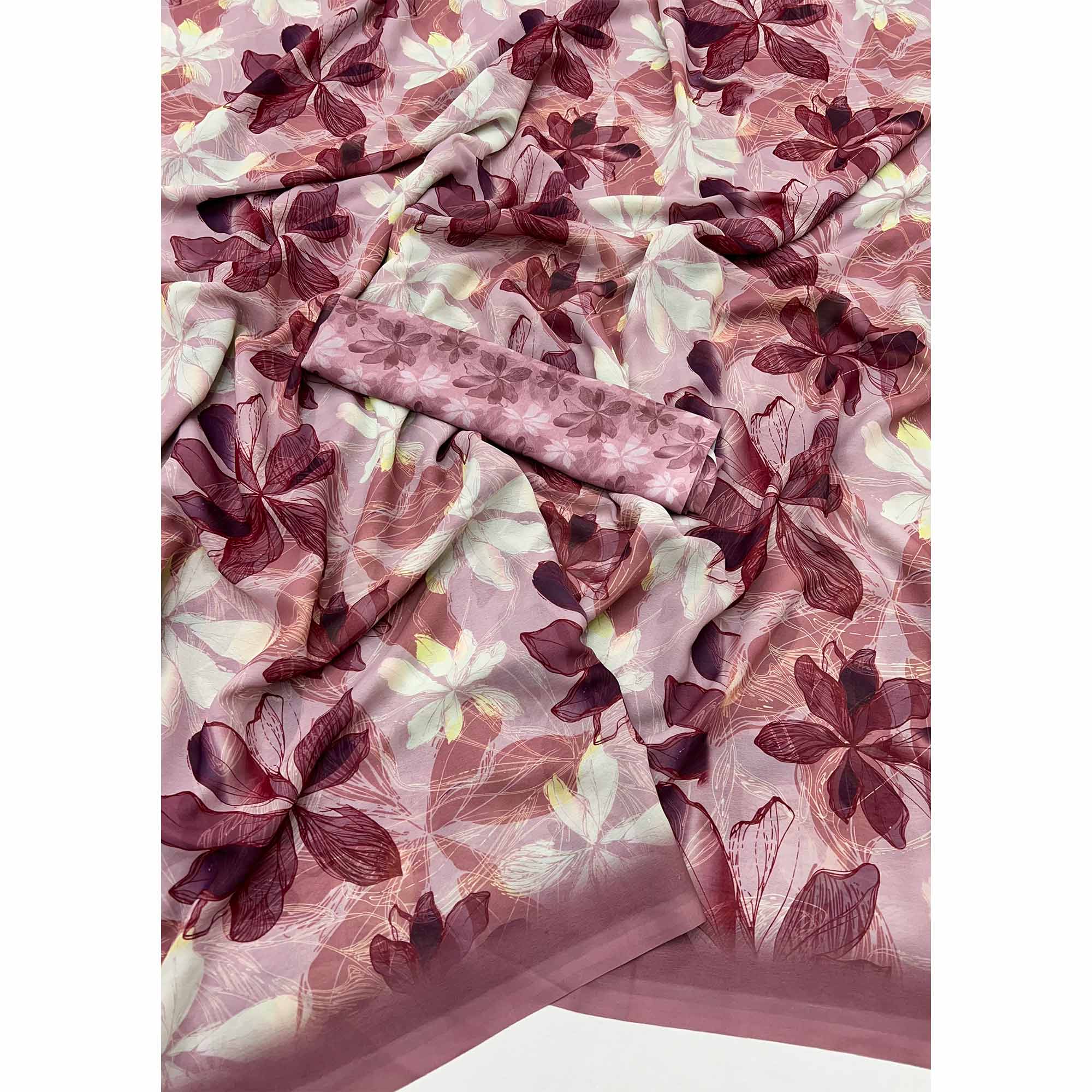 Maroon Georgette Saree With Elegant Floral Digital Print - Image 3