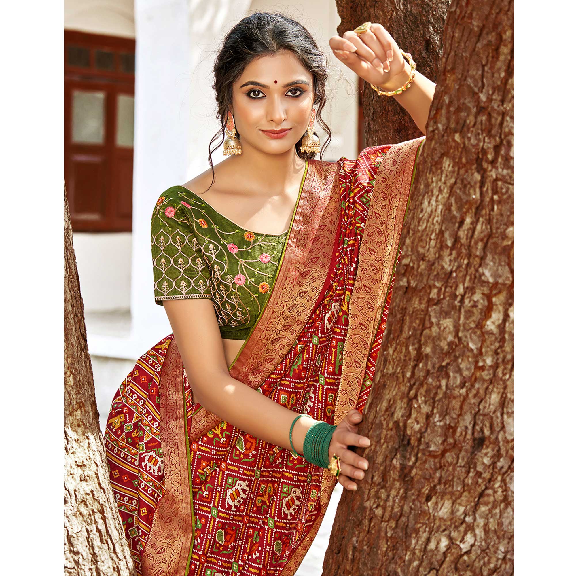 Maroon Patola Printed Art Silk Saree - Image 3
