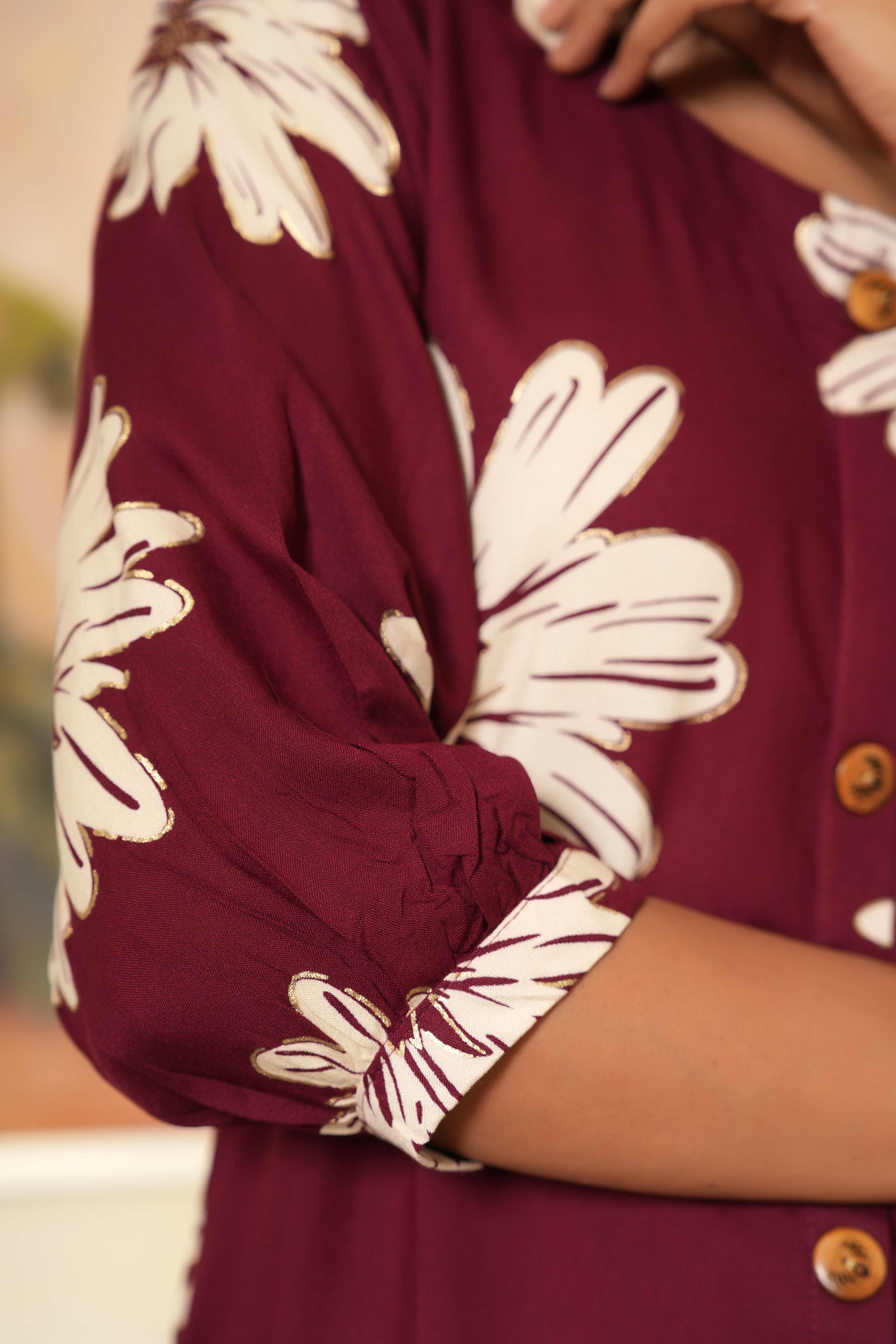Maroon Printed Rayon Kurti in Flattering A-Line Fit - Image 8