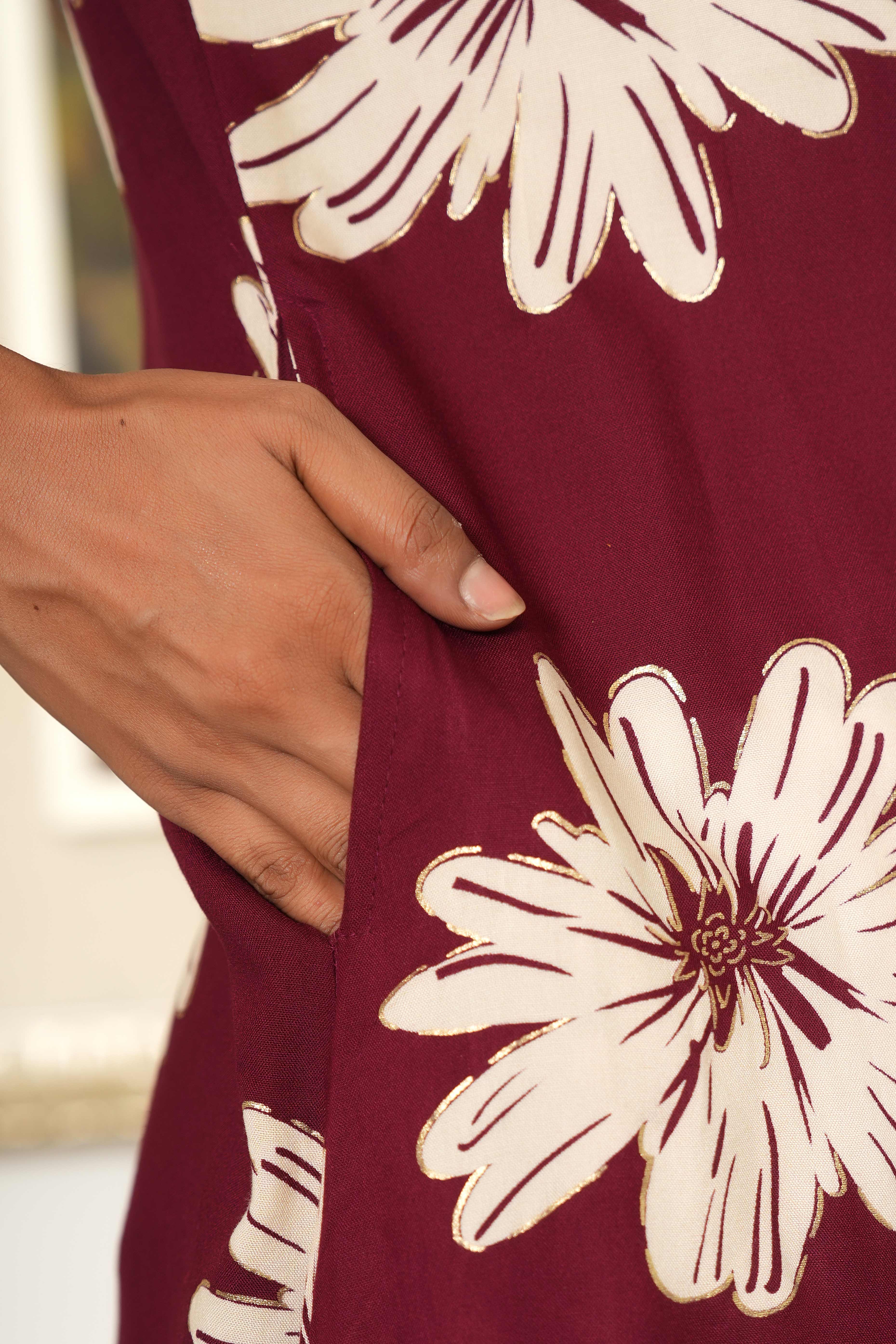Maroon Printed Rayon Kurti in Flattering A-Line Fit - Image 9