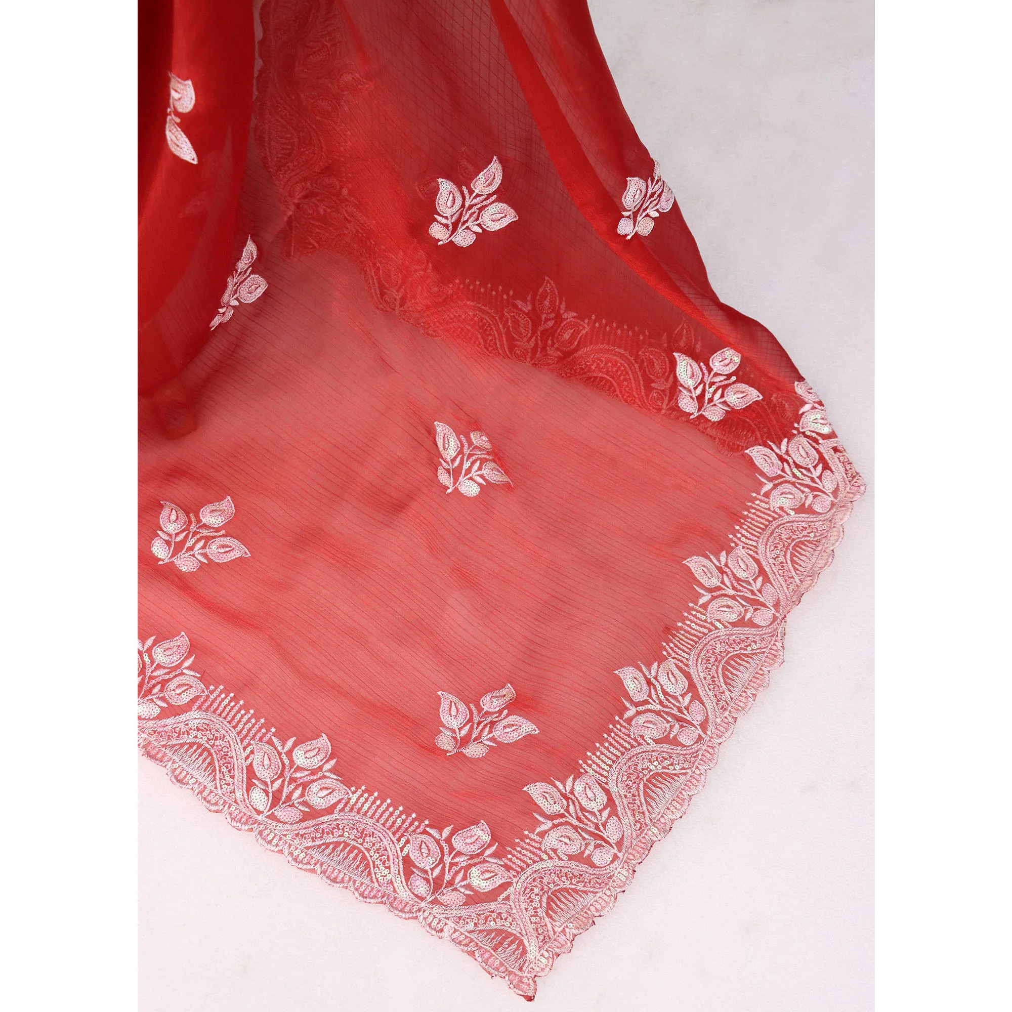 Maroon Sequins Embroidered Chiffon Saree - Image 5