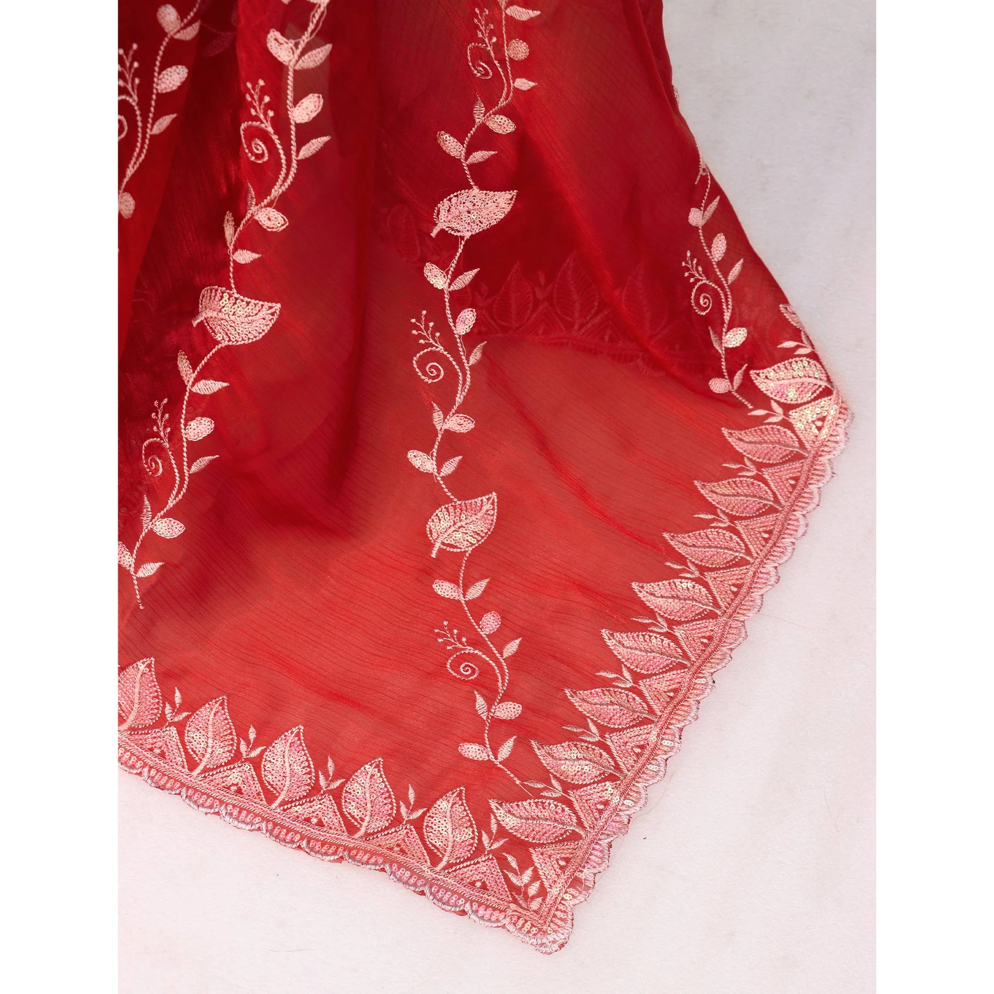Maroon Sequins Embroidered Chiffon Saree - Image 7