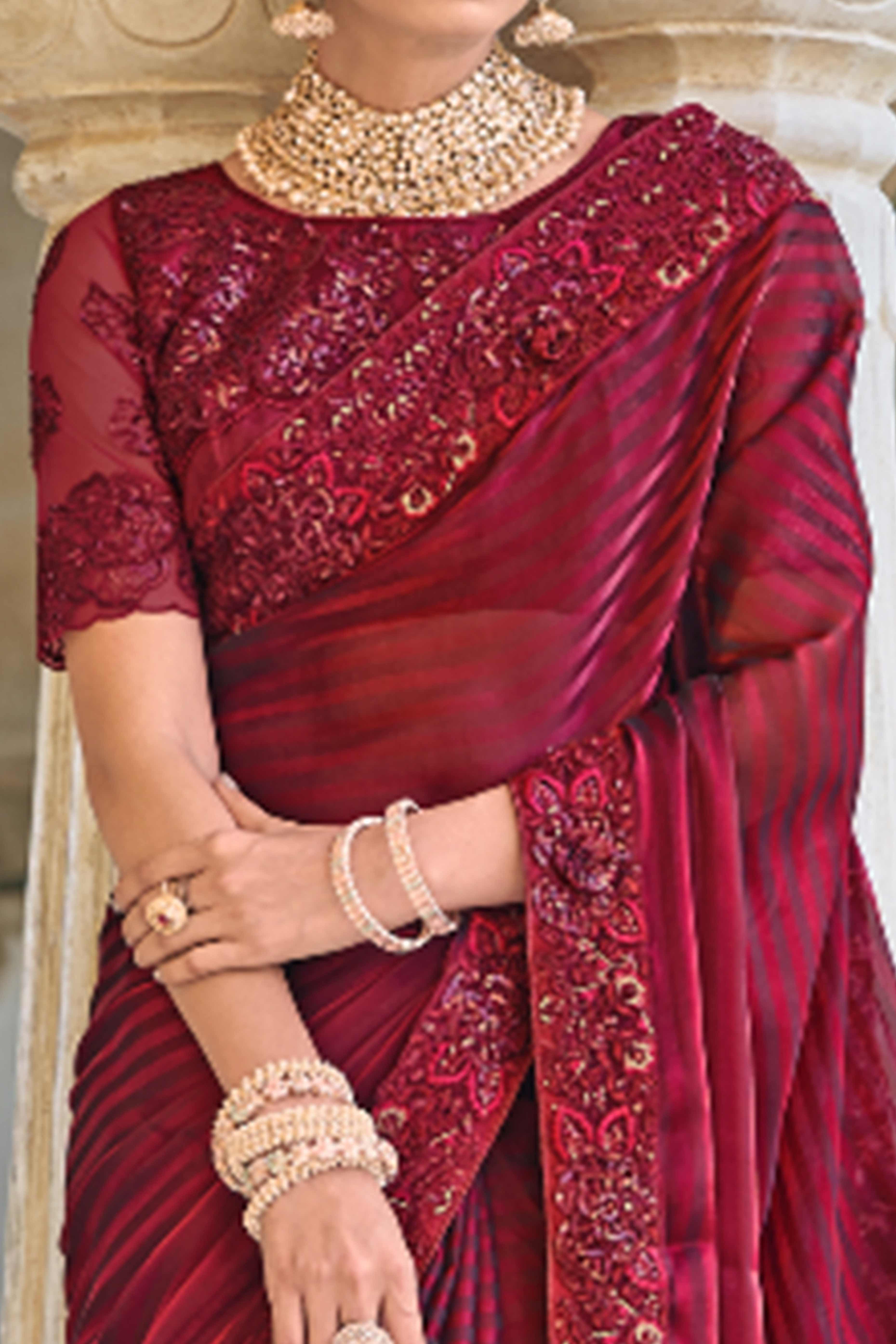 Maroon Sequins Embroidered Georgette Saree - Image 2