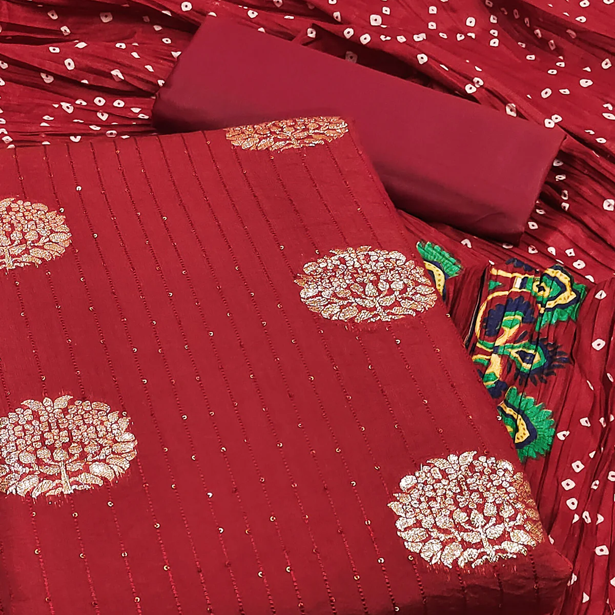 Maroon Sequins Embroidered With Woven Jacquard Dress Material - Image 2