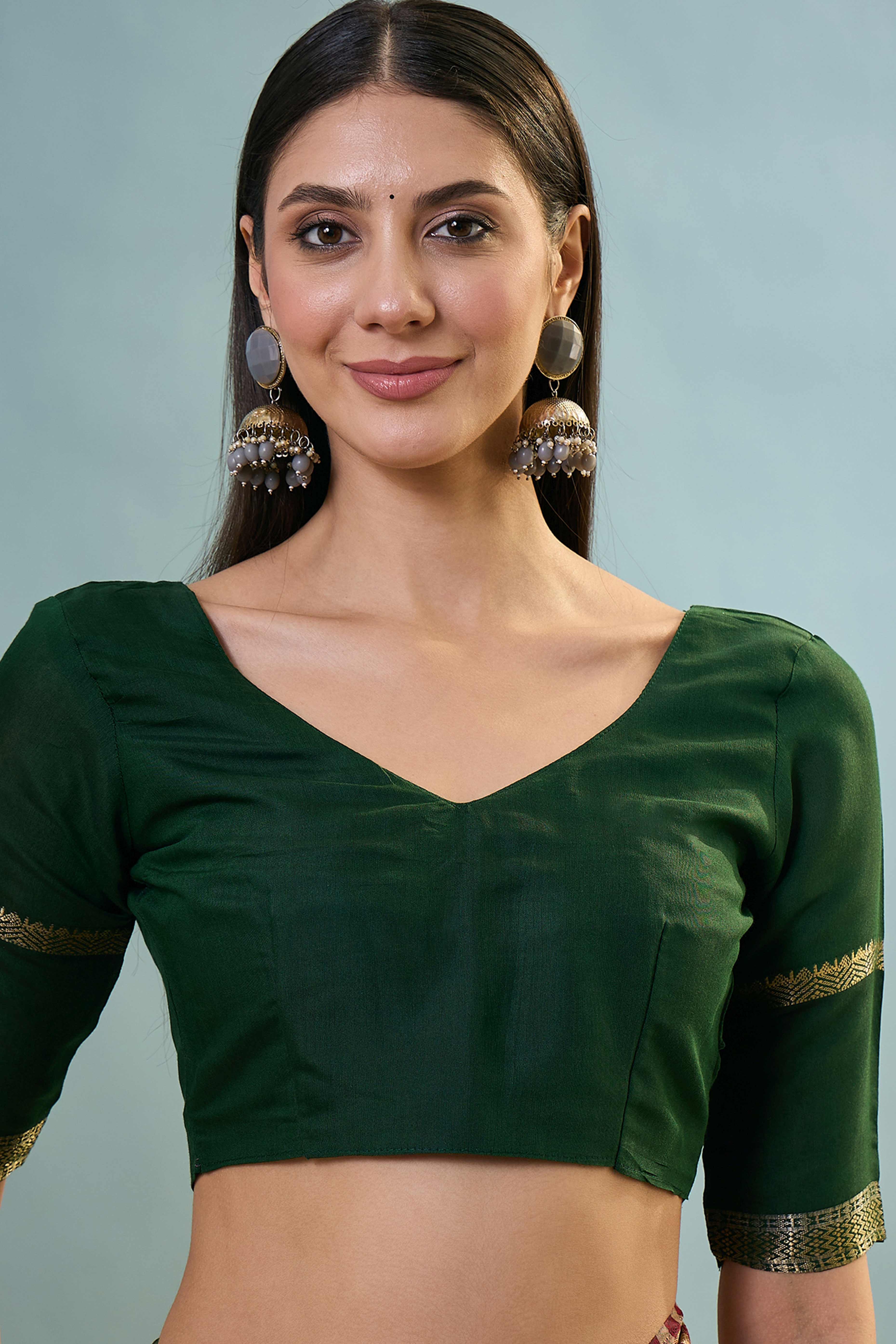 Maroon Striped Printed Viscose Saree with a Subtle Zari Finish - Image 8