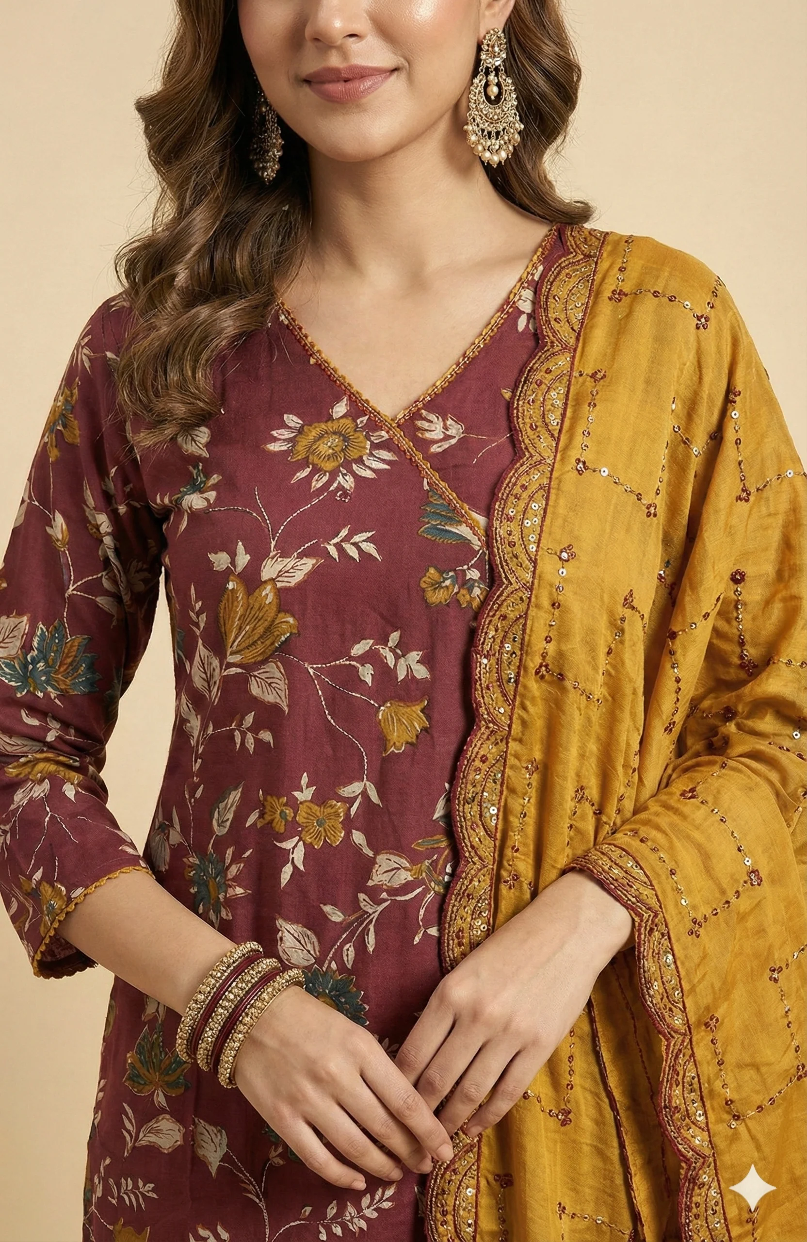 Maroon viscose Angrakha-Style Salwar Suit Adorned with Graceful Floral Prints - Image 2